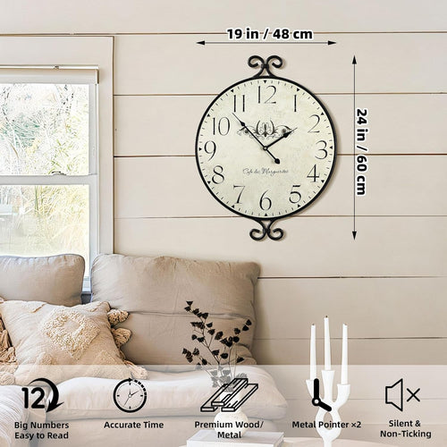 Battery Operated Farmhouse Gold Wall Clock — 24" - View 2