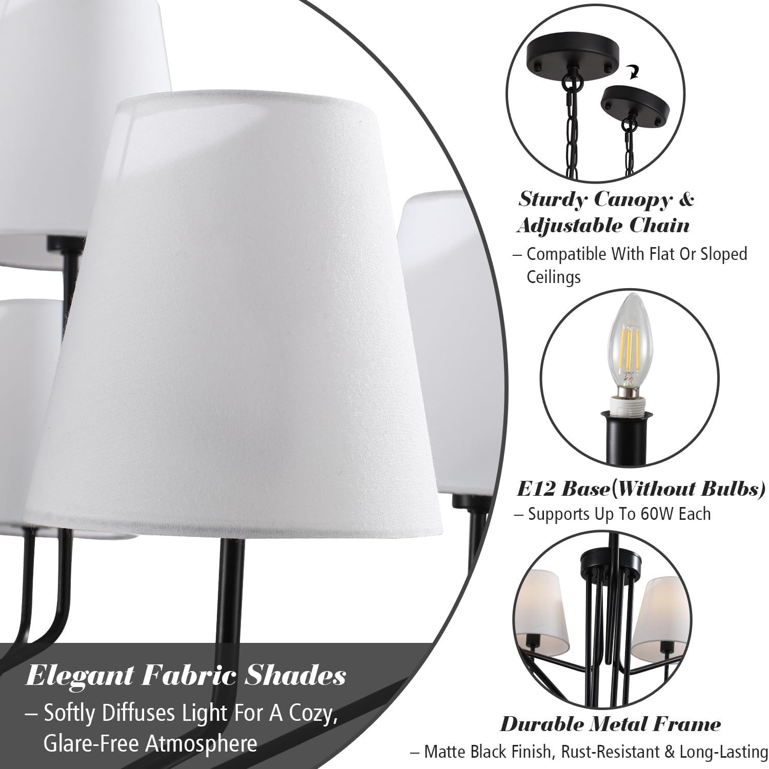 Farmhouse Black Chandelier - View 8