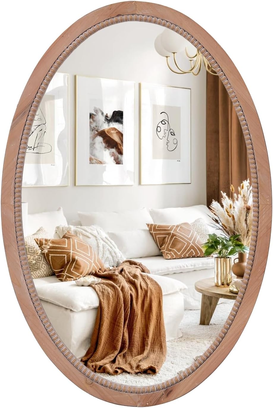 Round Boho Brown Wall Mirror — 24" — 30"L x 20"W