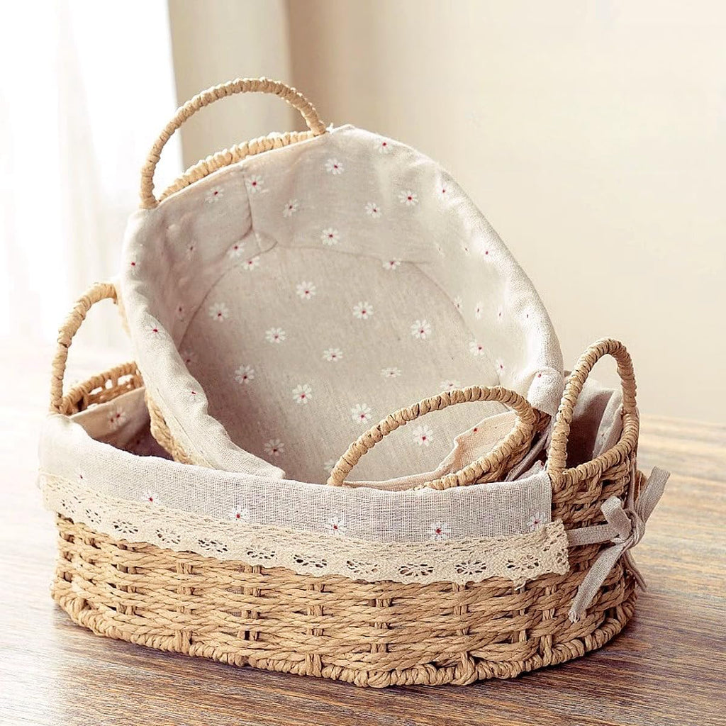 Oval Boho Beige Woven Basket — Set of 2 - View 6