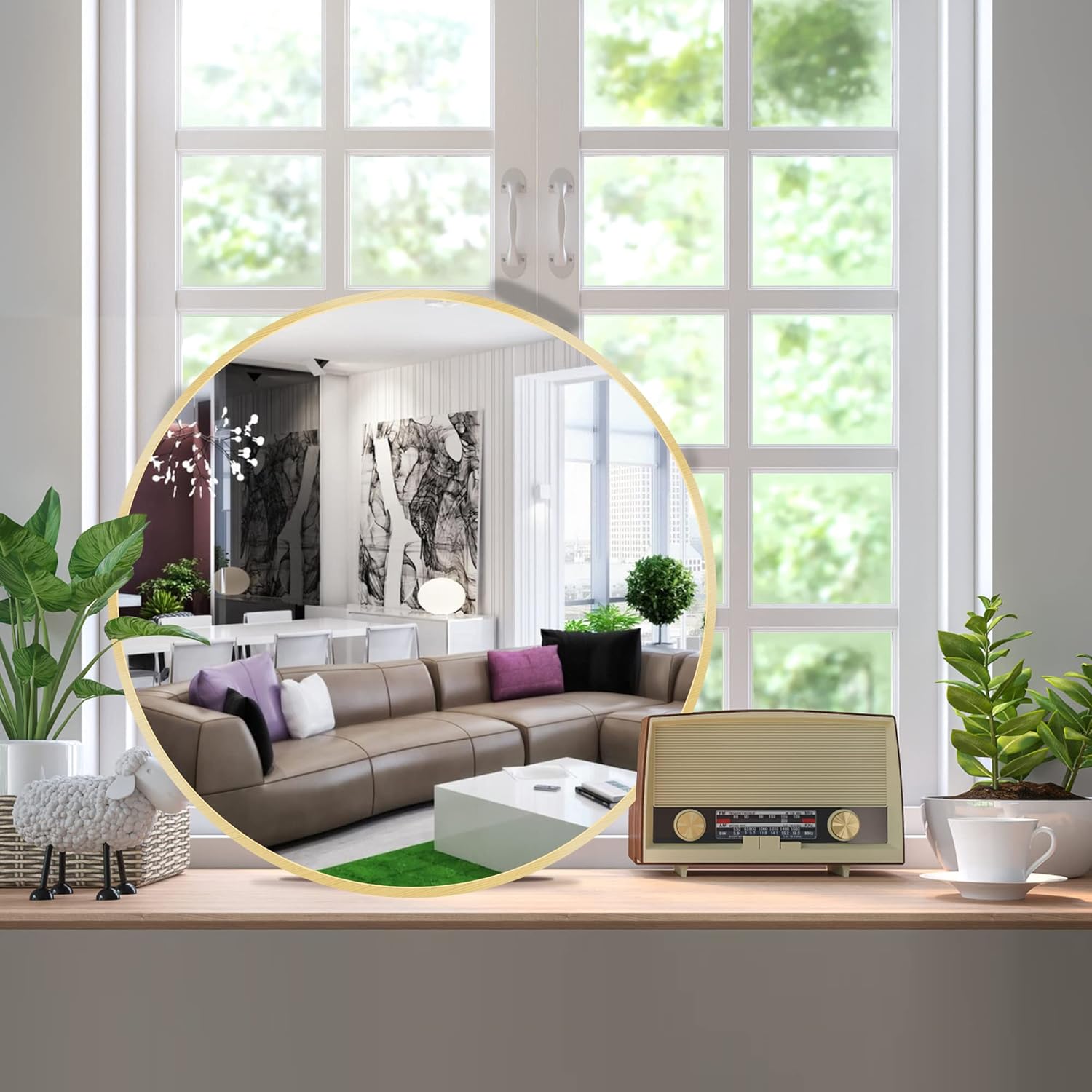 Round Luxe Black Wall Mirror — 12" - View 5