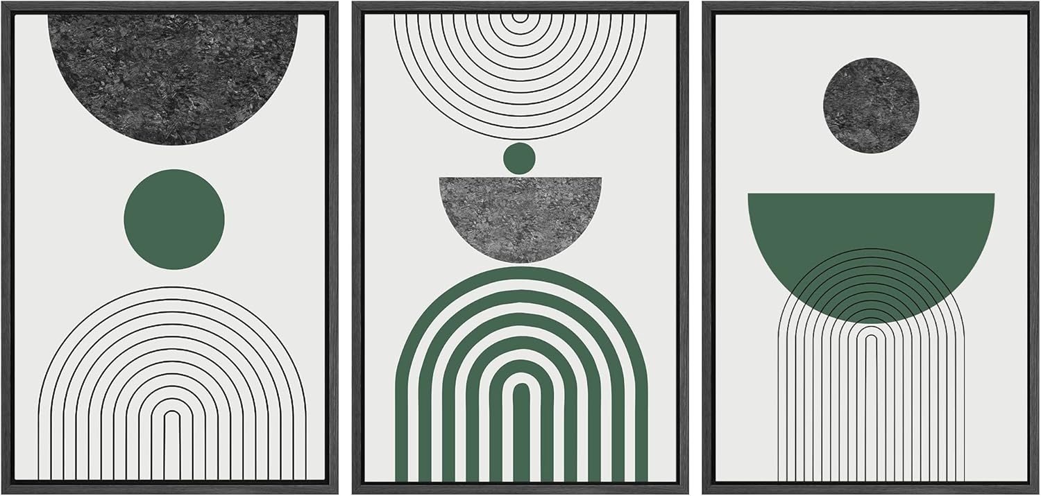 Framed Modern Fabric Wall Art — 24" — 24"x36"x3 Panels Black