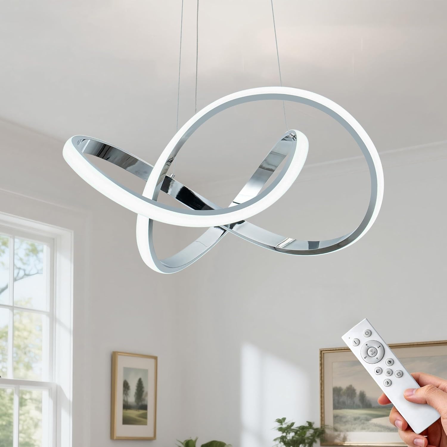 Dimmable Modern Black Chandelier — 7" — Chrome