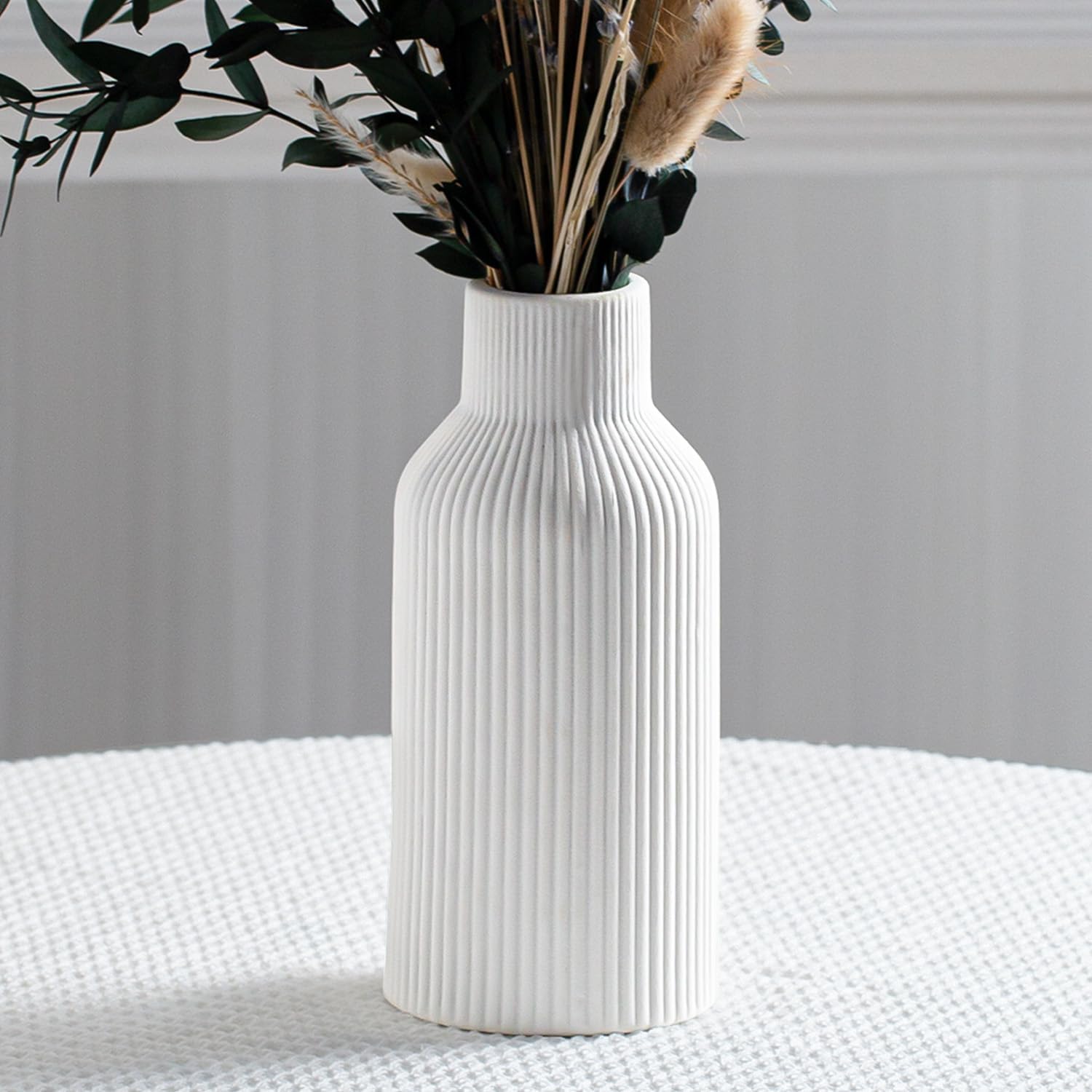 Boho Beige Vase — Set of 3 — White