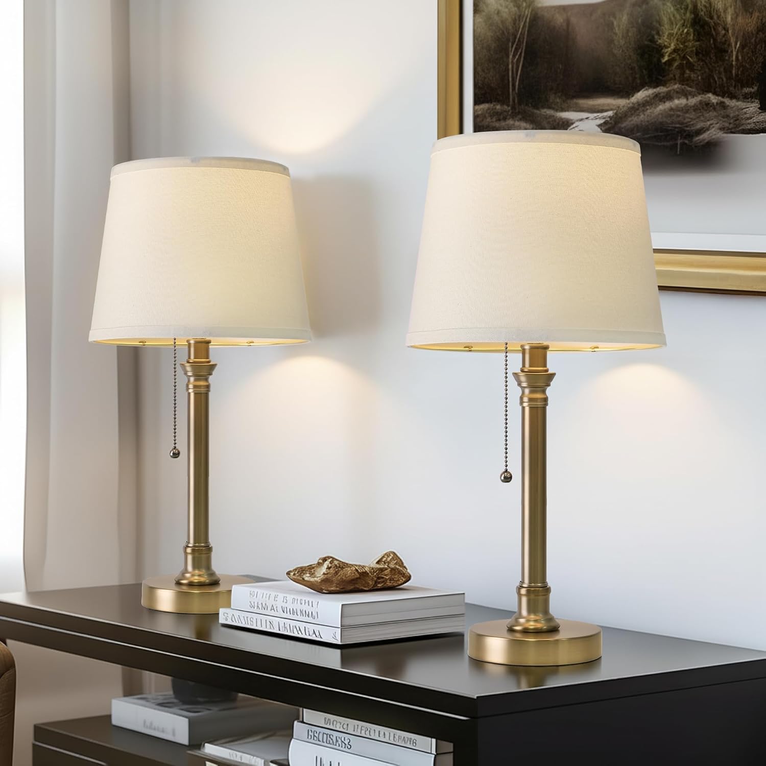 Black Bedside Lamp — 19.5" — Warm Gold-2Pack