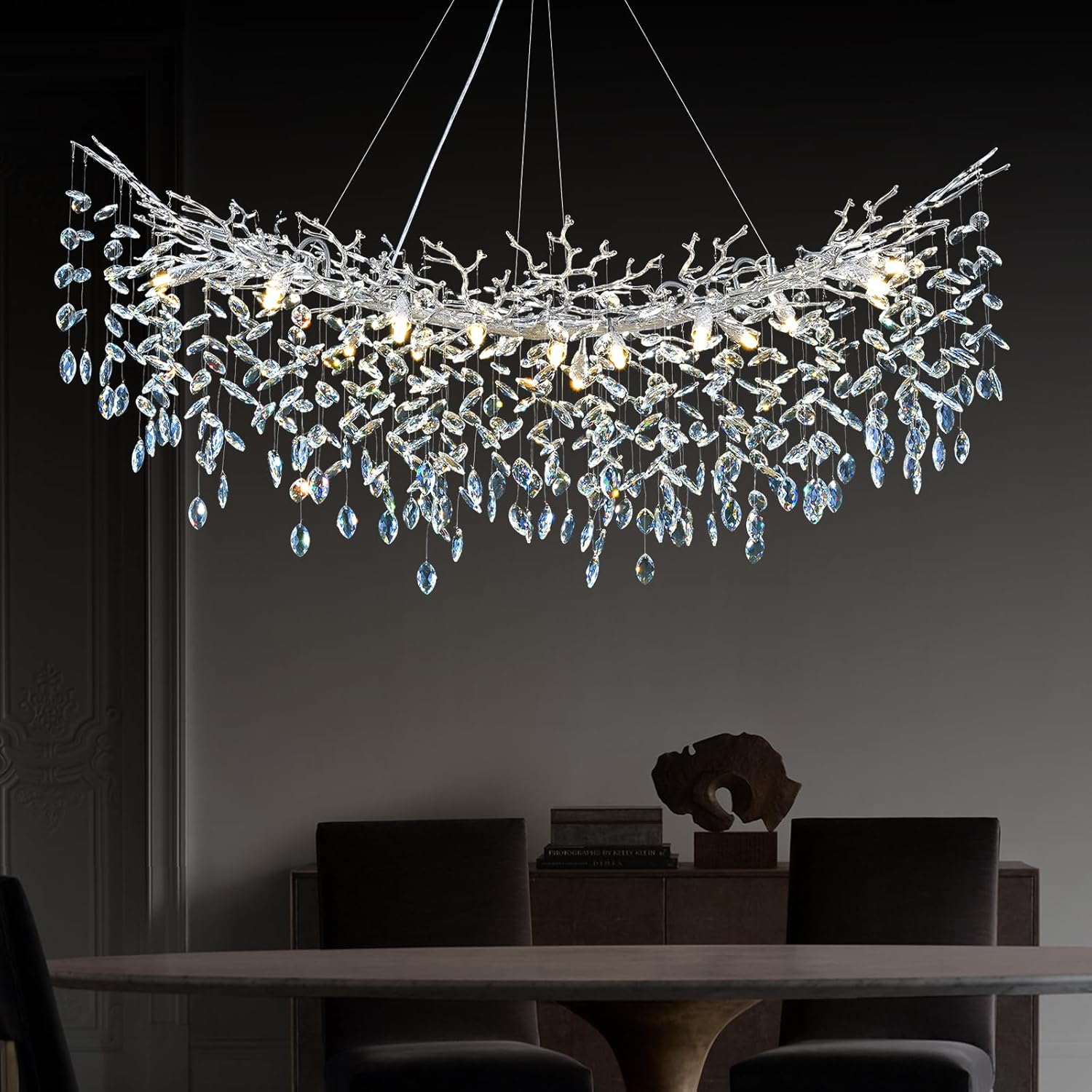 Rectangular Luxe Black Chandelier — 16-Light — Silver