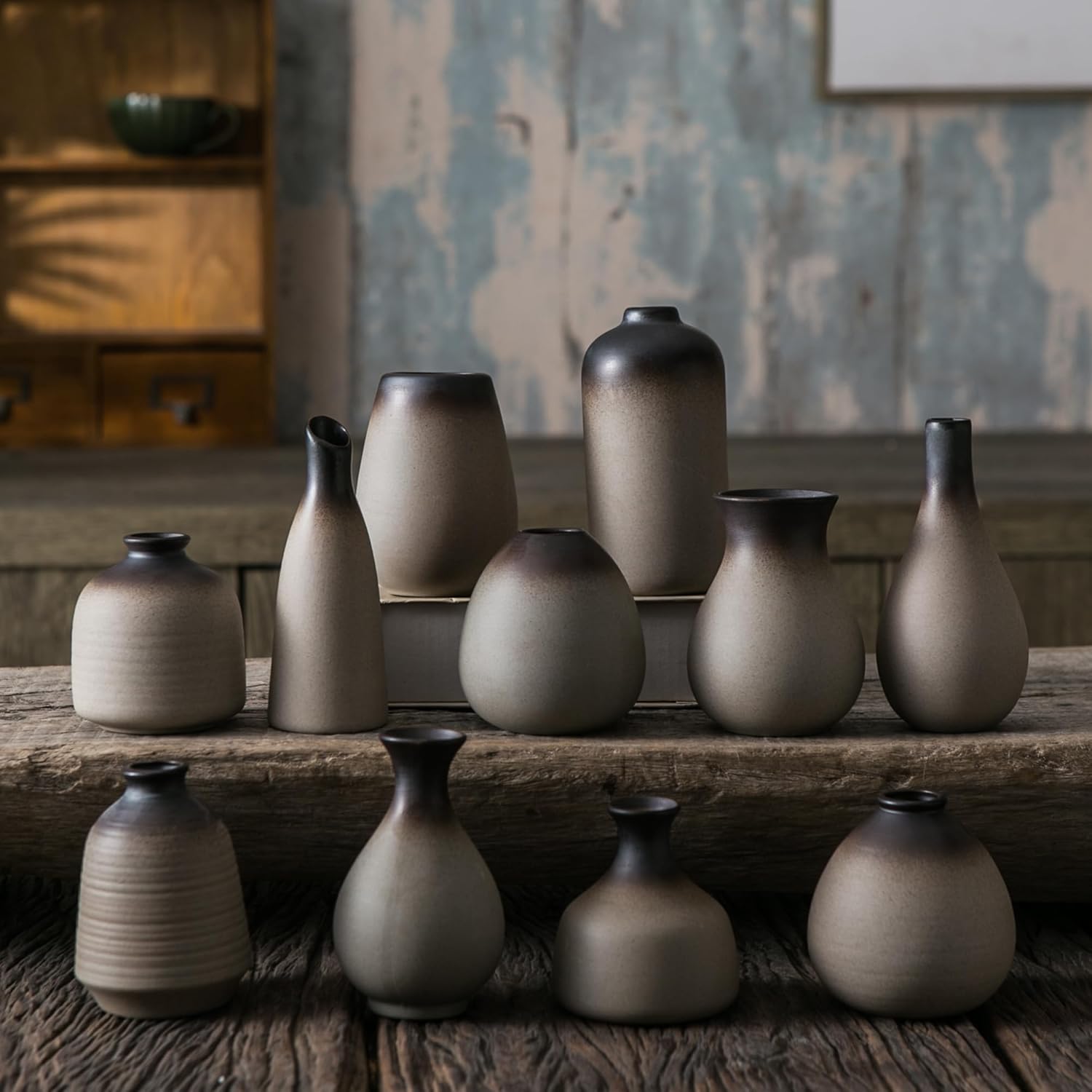 Boho Black Vase Set — Set of 11 — Rust - 11 Pcs