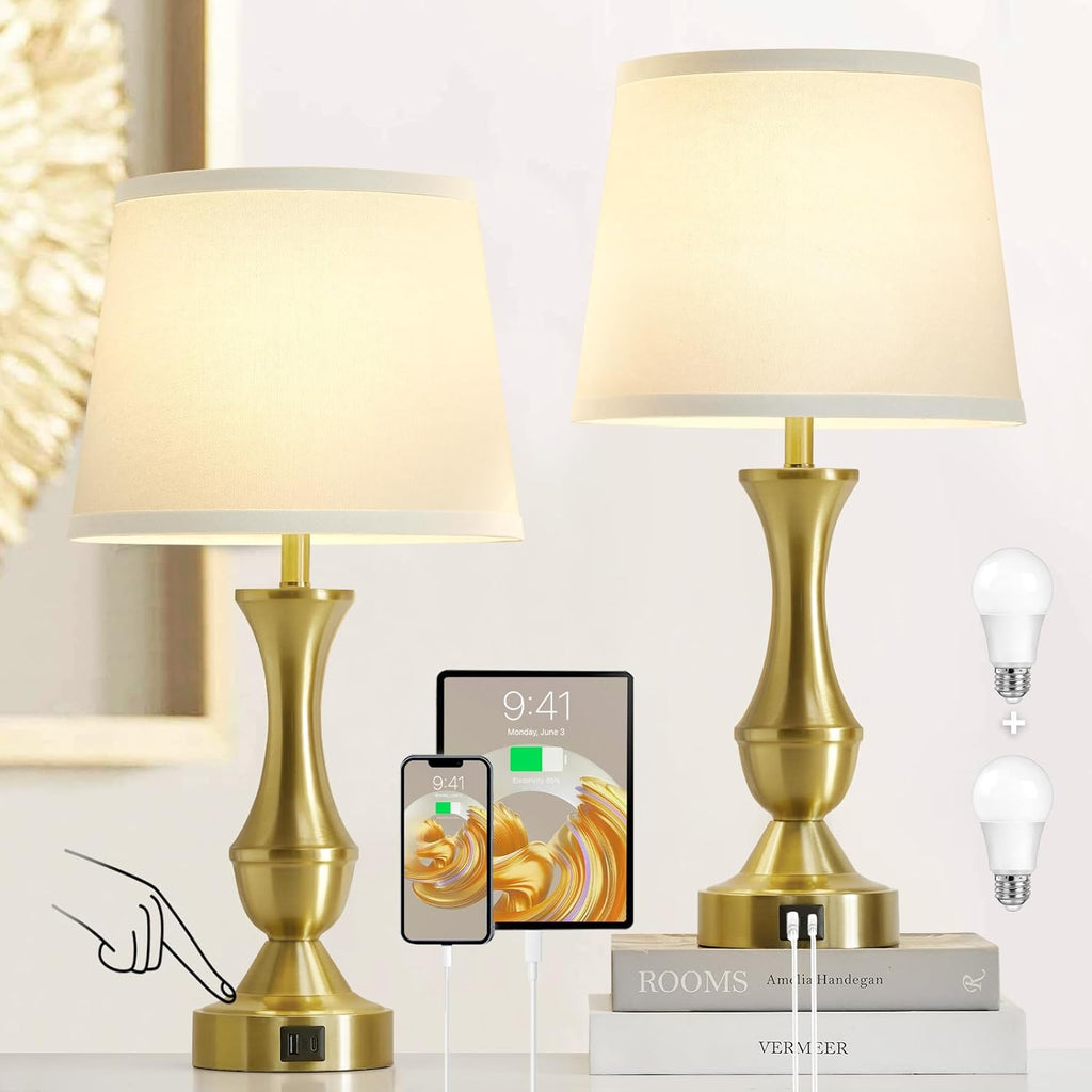 Dimmable Luxe Beige Bedside Lamp — 22" - View 2