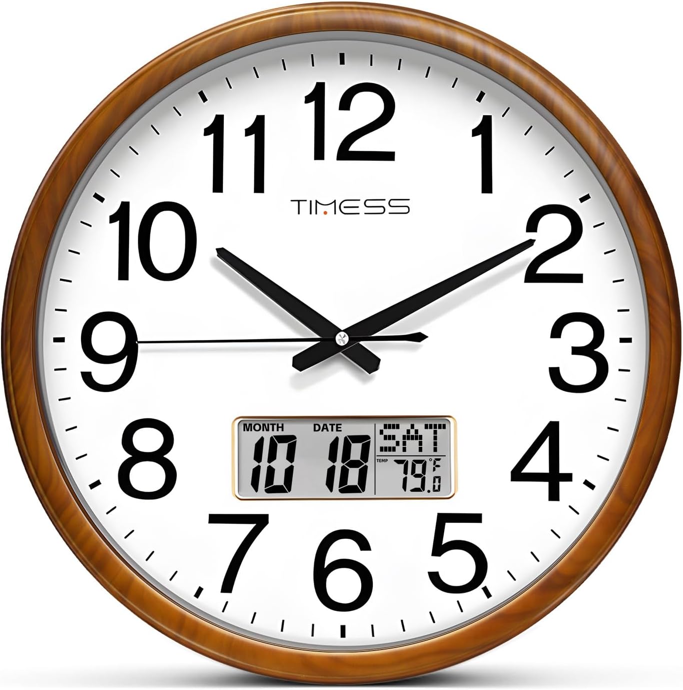 Battery Operated Modern Brown Wall Clock — 11" — Calendar Chestnut Yellow