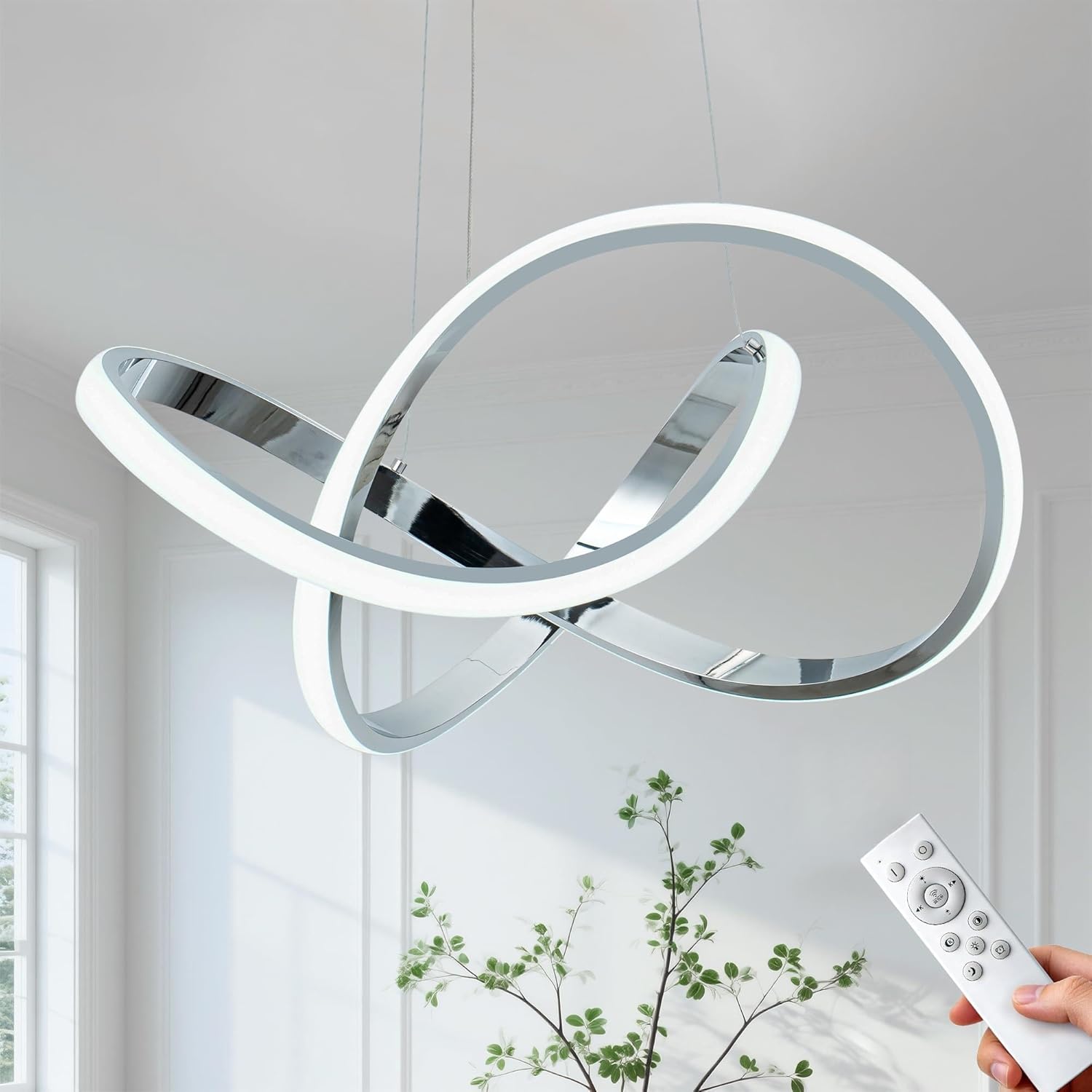 Dimmable Modern Black Chandelier — 7" — Chrome