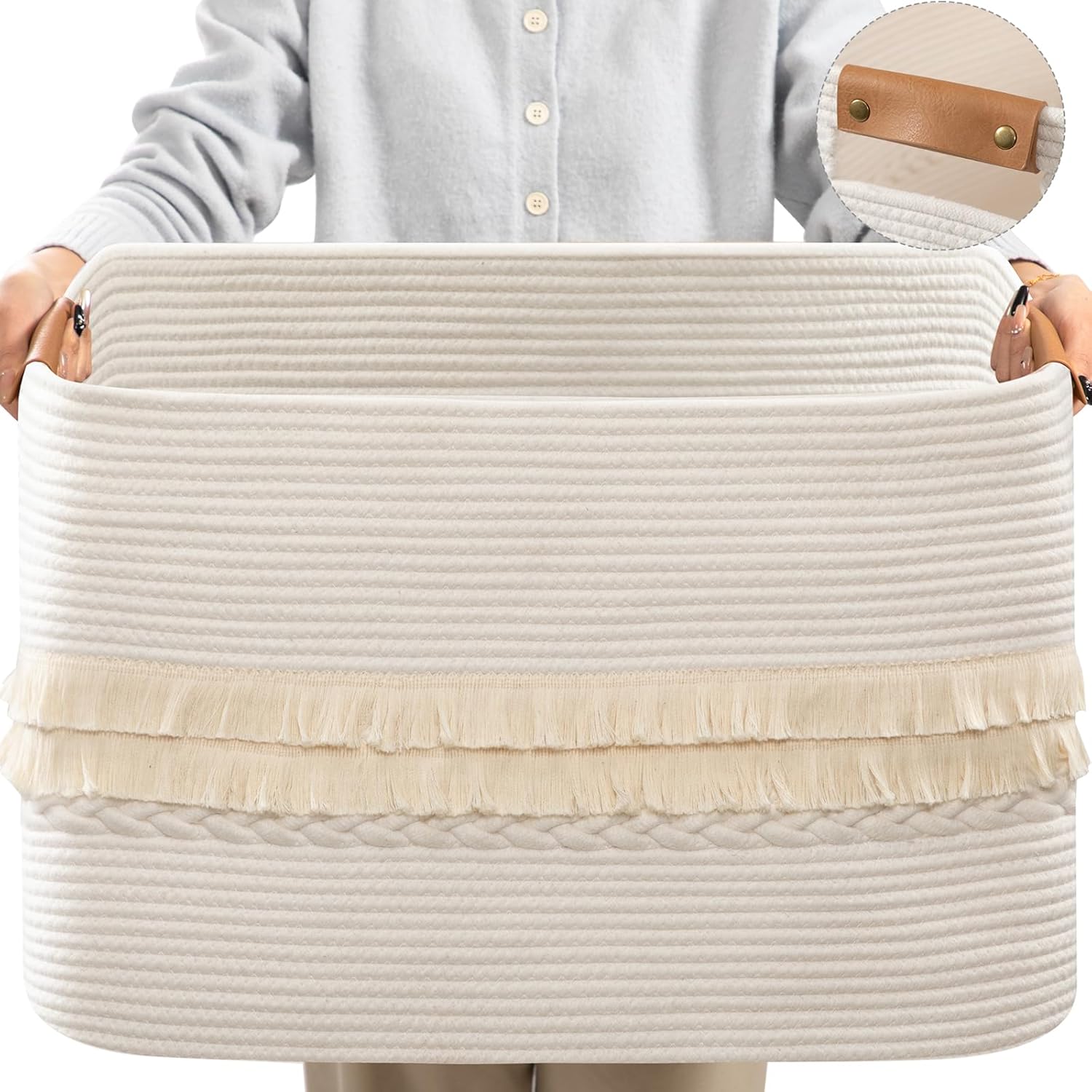 Boho Beige Throw Pillow — 22" — White