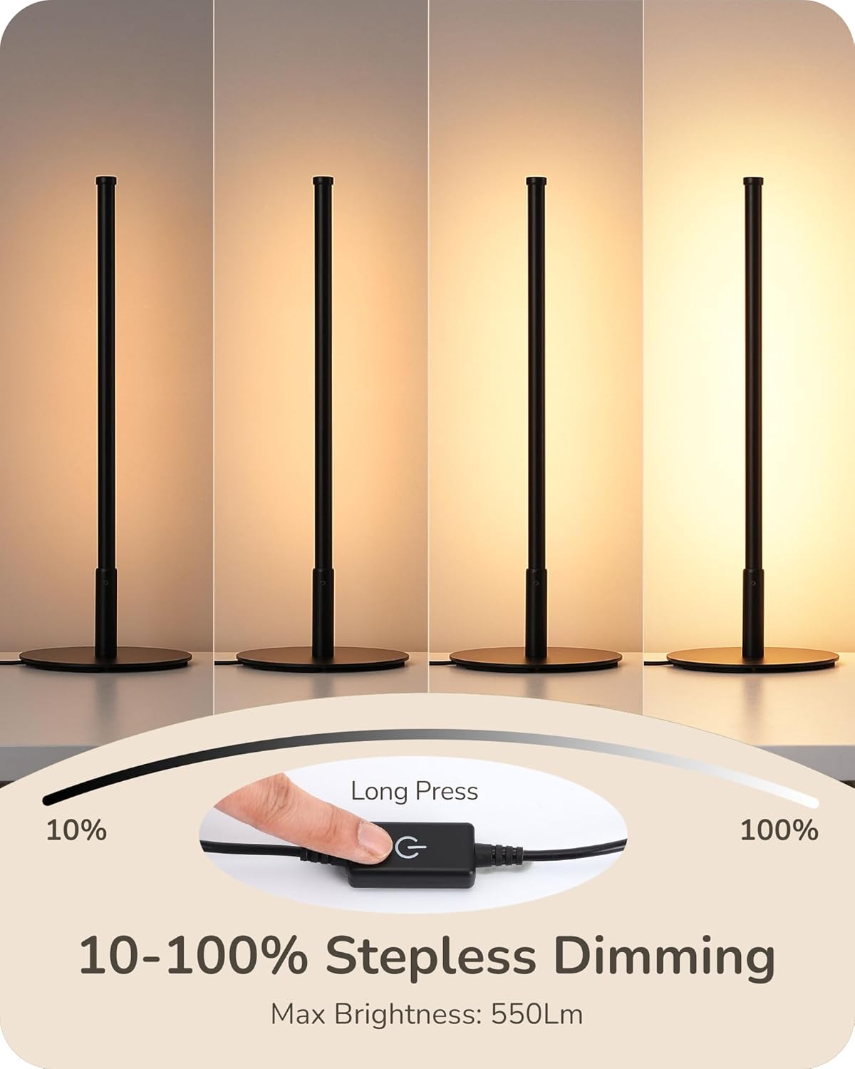 Dimmable Modern Black Bedside Lamp - View 4