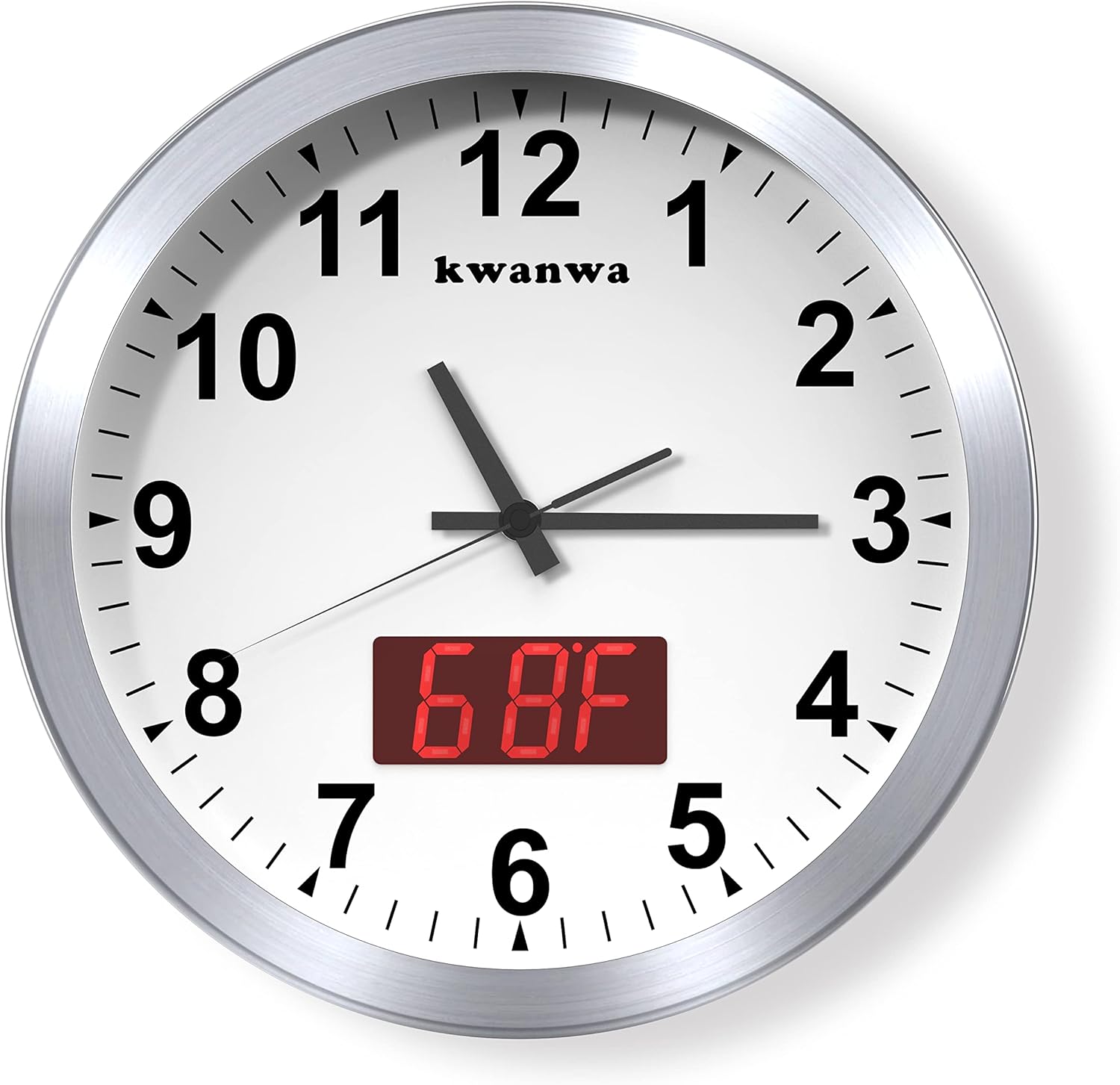 Adjustable Black Wall Clock — 12" — Sliver Case-red Led