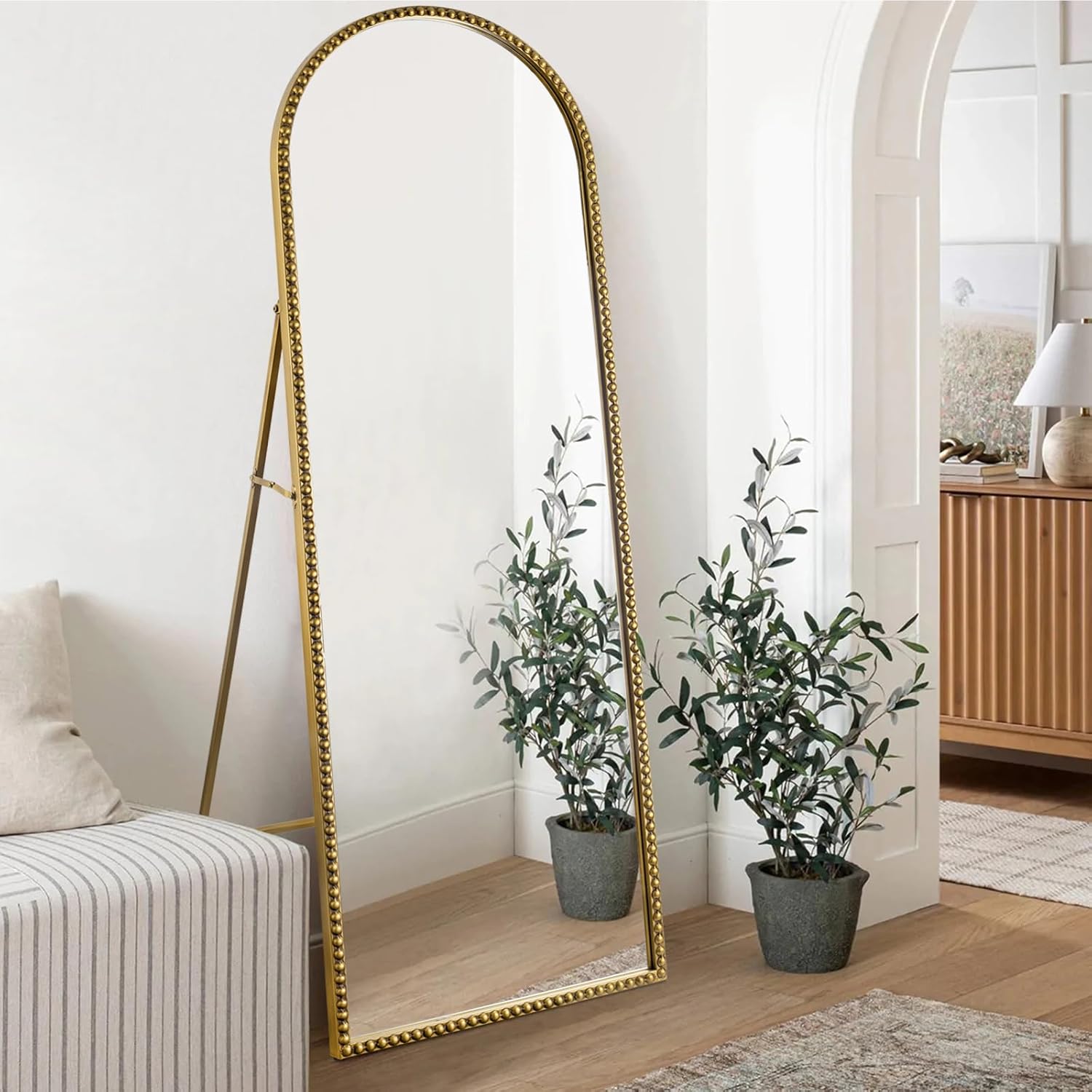 Antique Farmhouse Beige Wall Mirror — 30" — 65"L x 22"W
