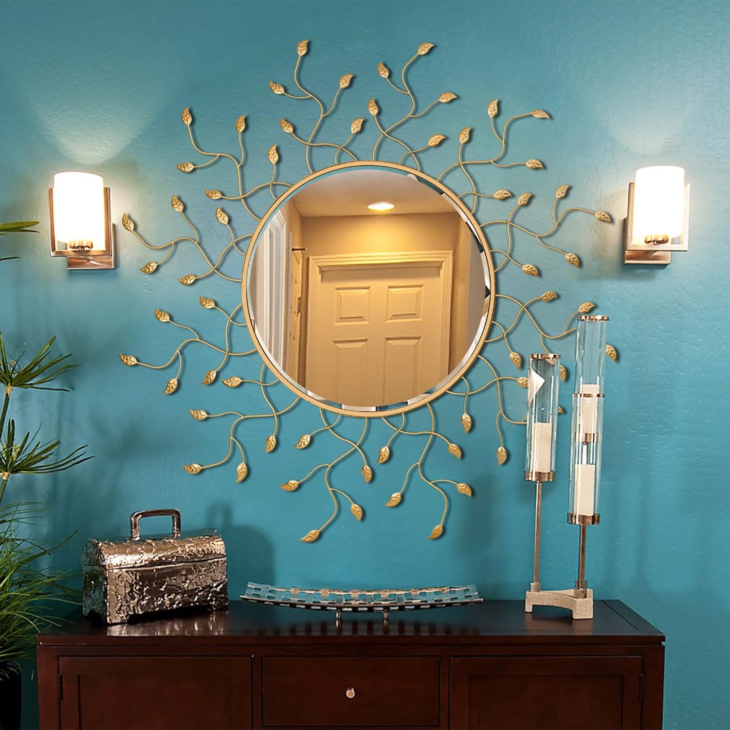Round Luxe Black Wall Mirror — 39" — Gold