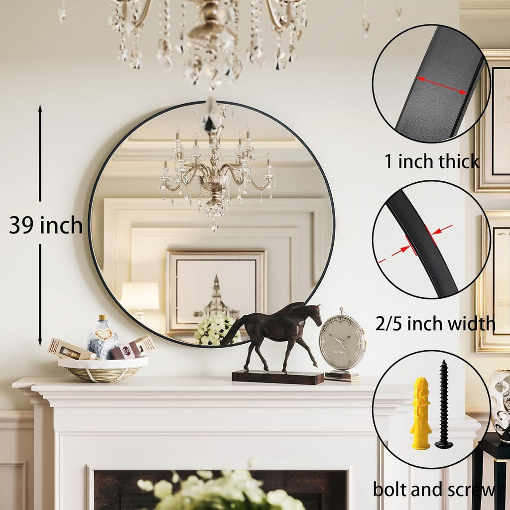 Black Round Mirror — 39" - View 2