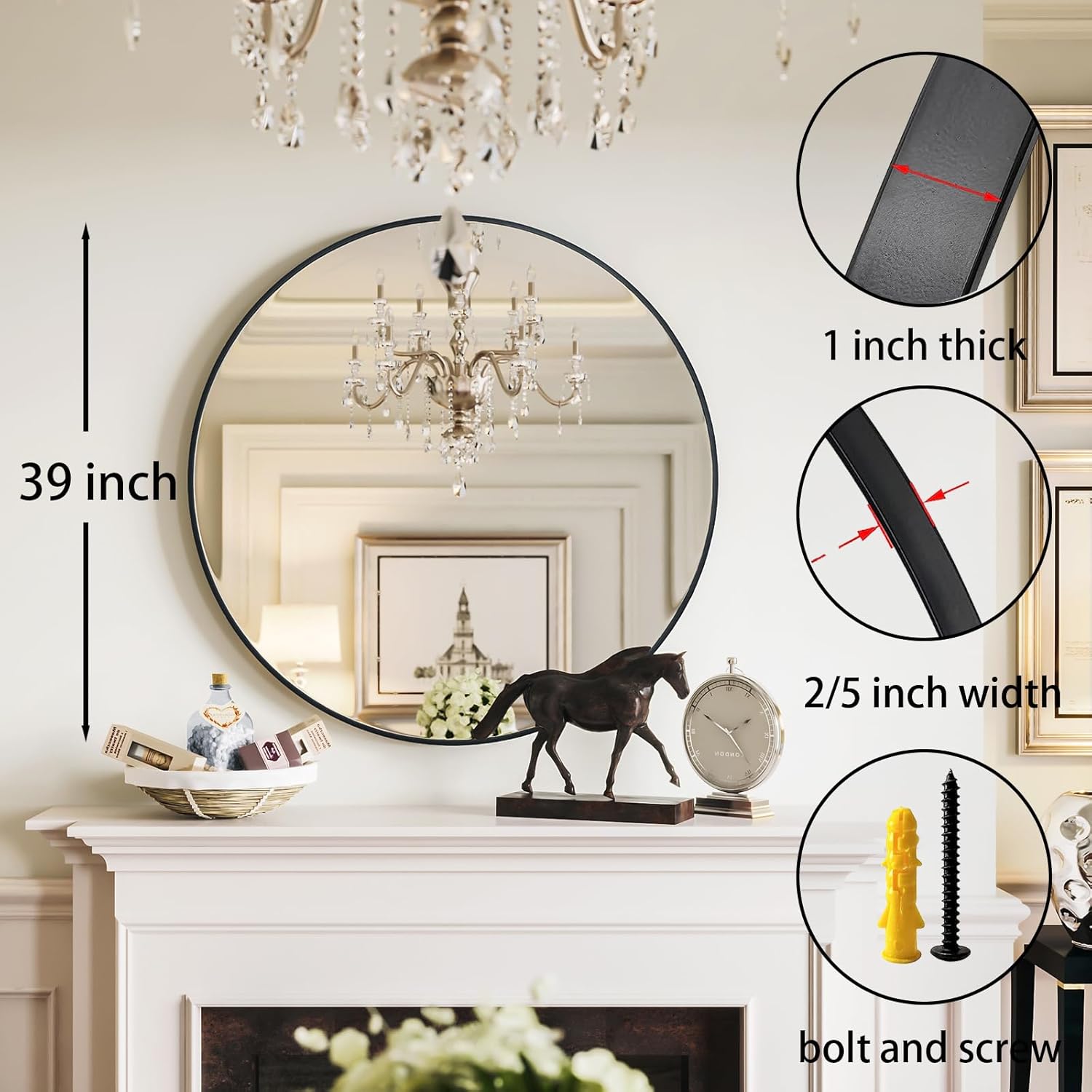 Black Round Mirror — 39" - View 2