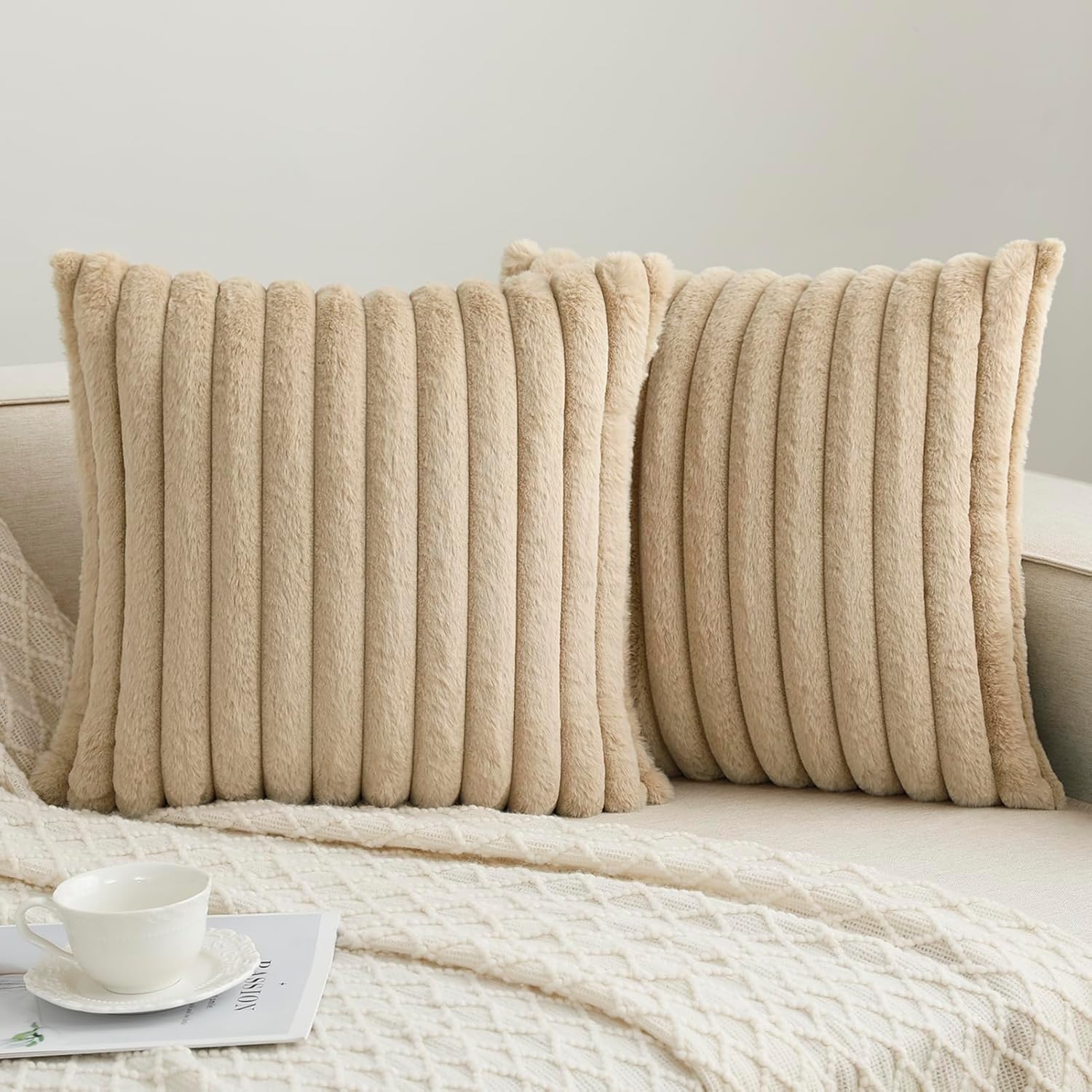 Modern Beige Throw Pillow Cover — 18" — Khaki