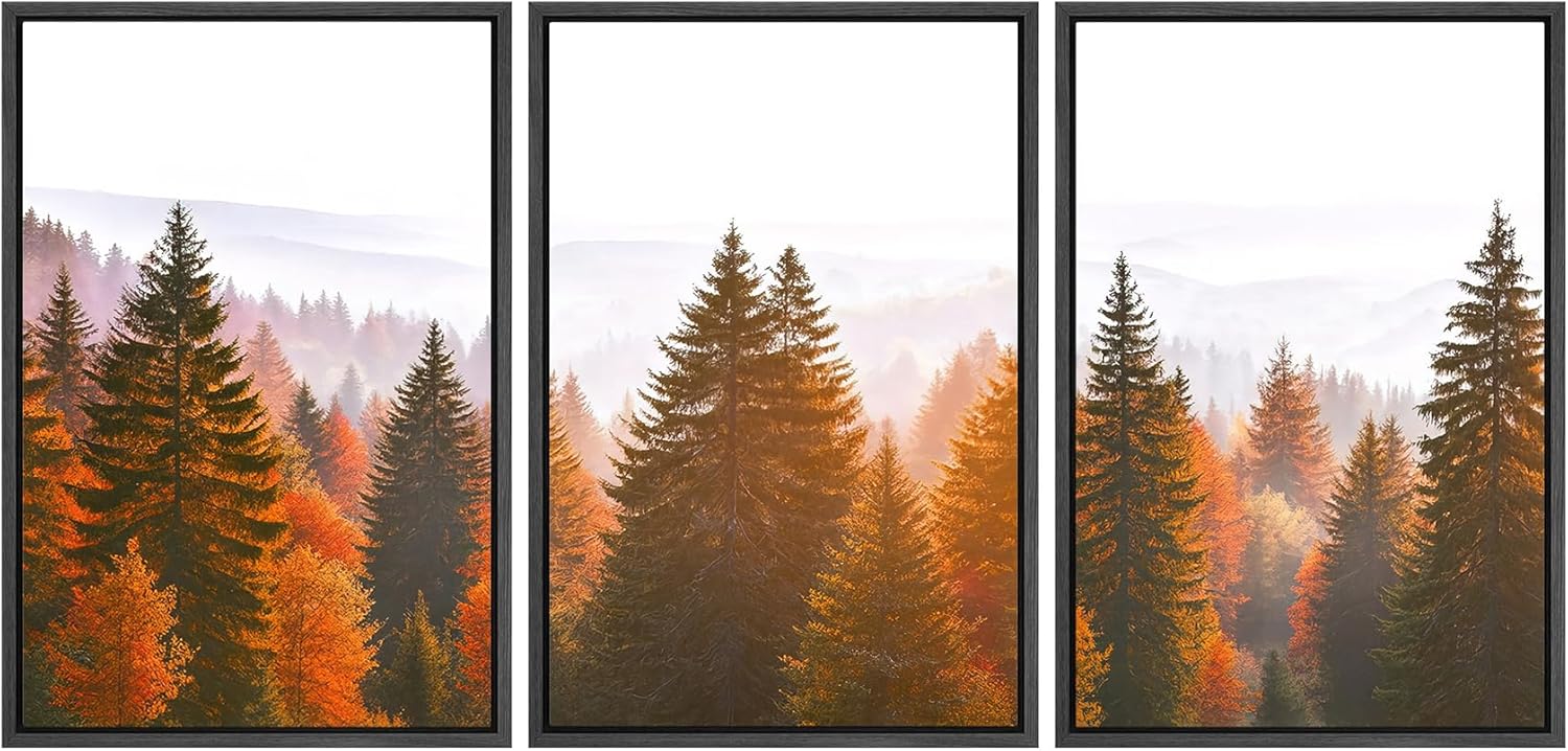 Modern Framed Wall Art — 16" — 24"x36"x3 Panels Black