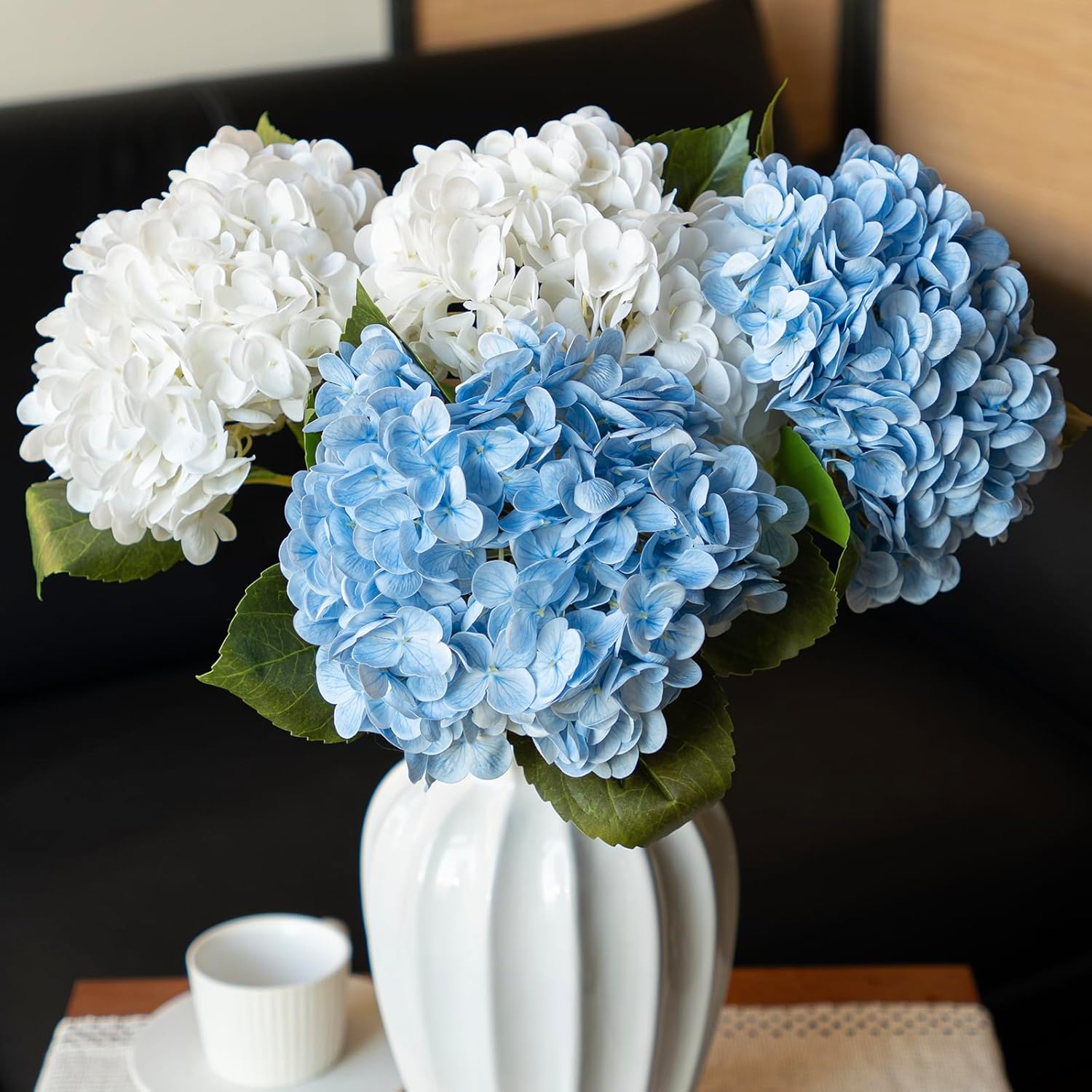 Blue Artificial Flowers — 22" — 2 White & 2 Baby Blue