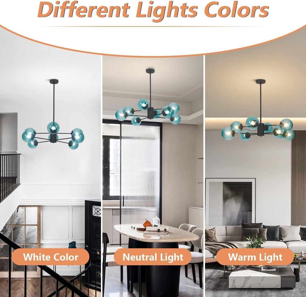 Mid-Century Black Chandelier — 8-Light - View 4