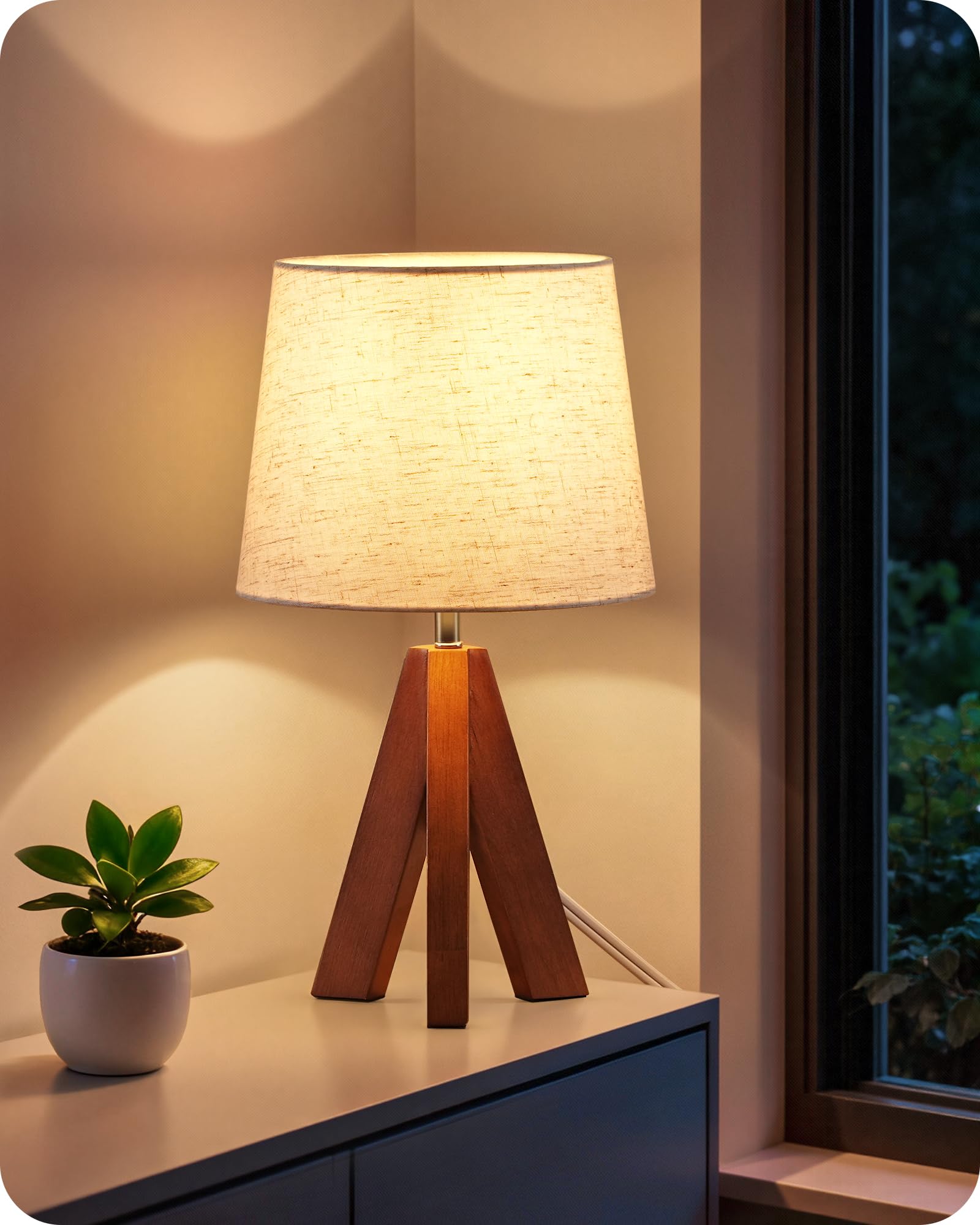 Linen Modern Beige Bedside Lamp — 6"