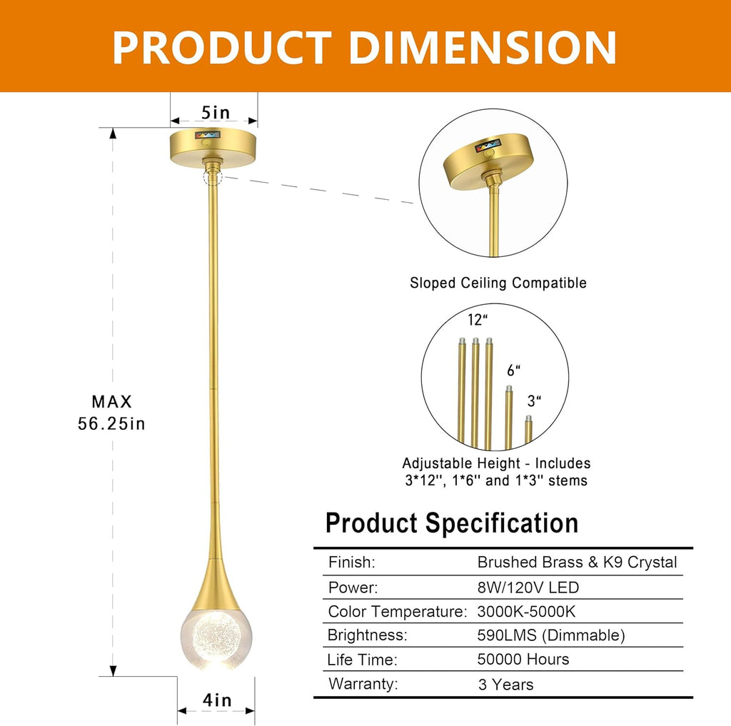 Dimmable Luxe Gold Pendant Light — 1-Light - View 5