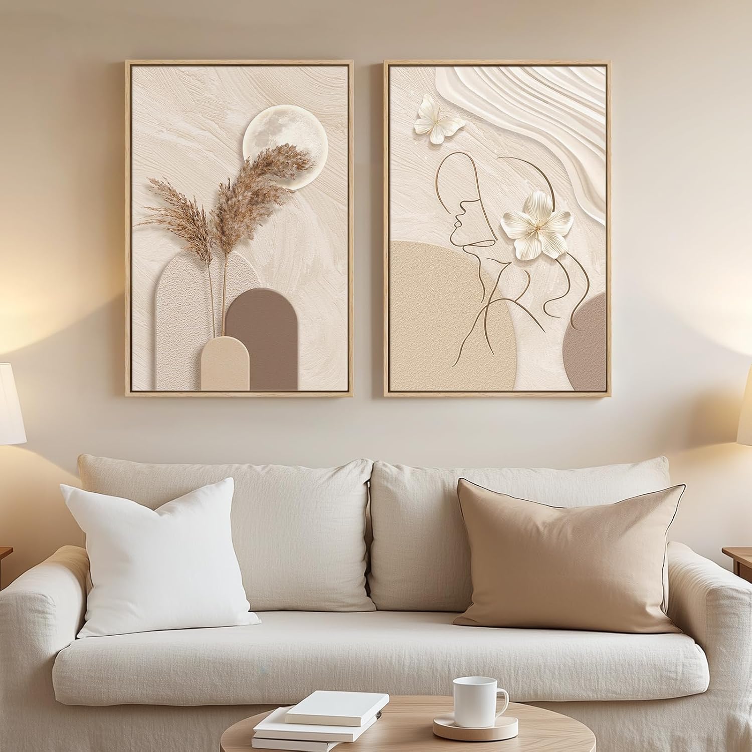 Framed Modern Beige Wall Decor — 20" — 16" W x 24" H x 2Pcs