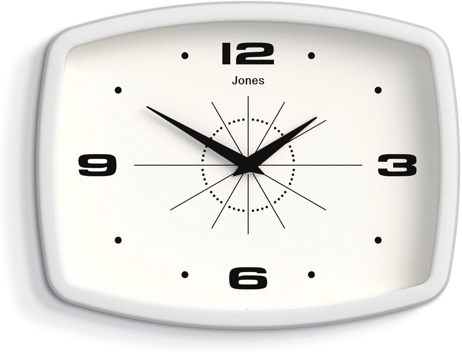 Rectangular Mid-Century Black Wall Clock — 10" — White