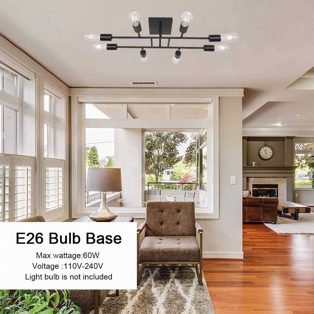 Mid-Century Black Chandelier — 8-Light - View 5