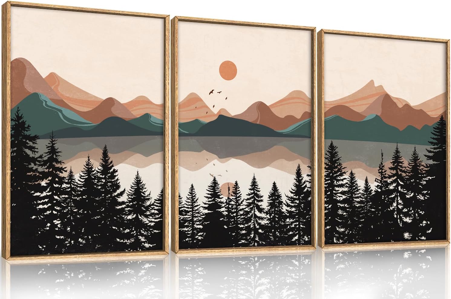 Framed Boho Beige Canvas Wall Art — 16" — Boho Mountain Wall Art