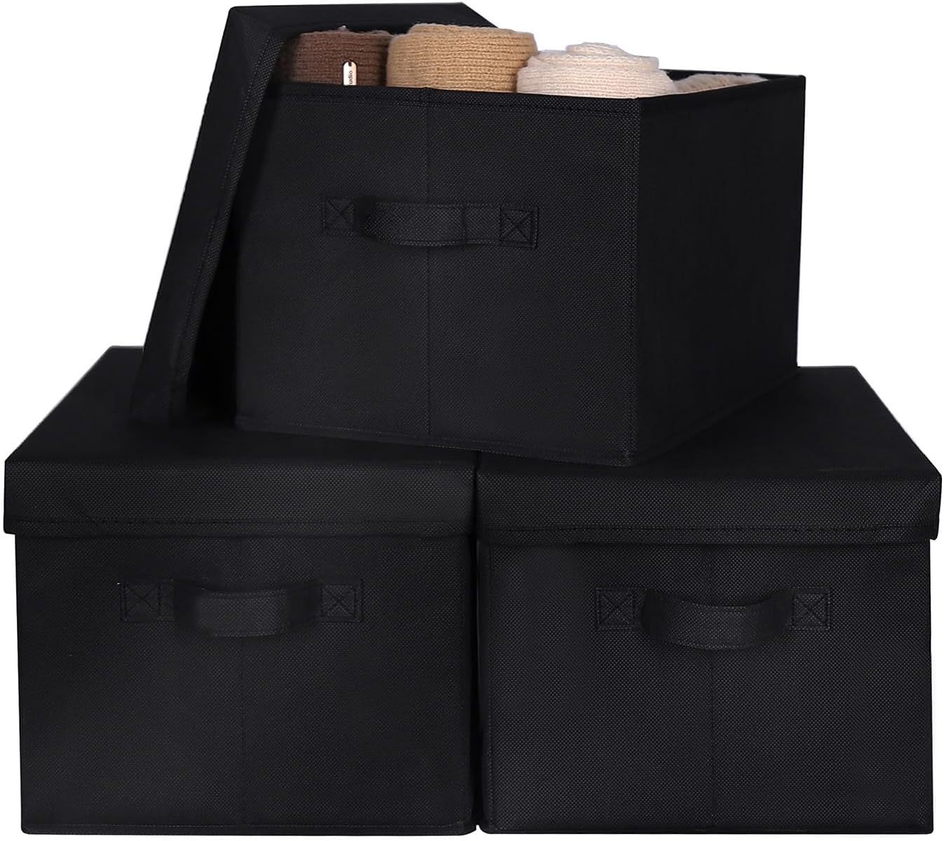 Beige Storage Bin — Black