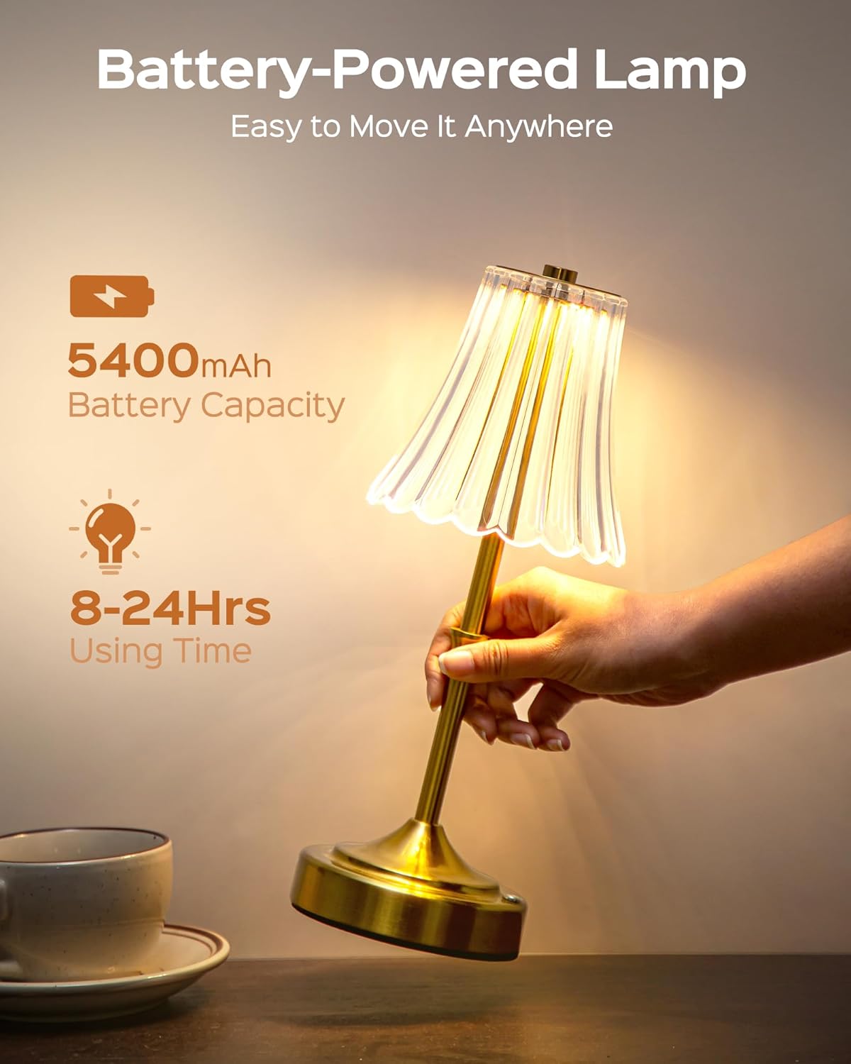 Cordless Luxe Glass Table Lamp - View 3
