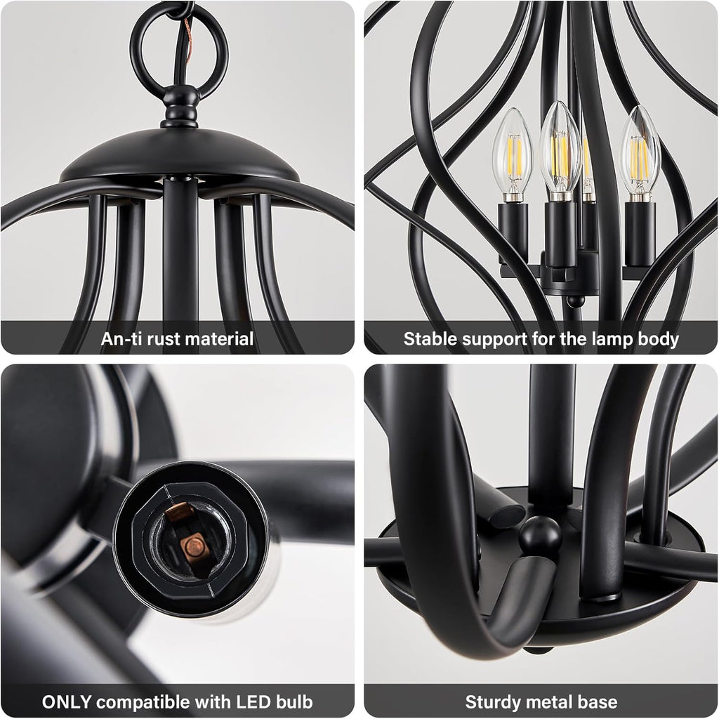 Modern Black Chandelier — 4-Light - View 7