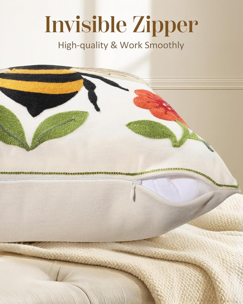 Embroidered Boho Fabric Throw Pillow Cover — 18" - View 3