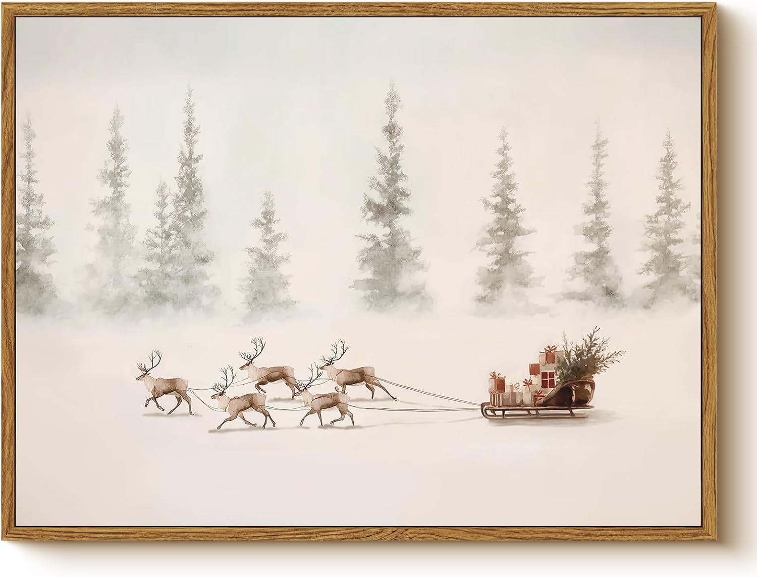 Framed Farmhouse White Wall Art — 16" — Reindeer cart