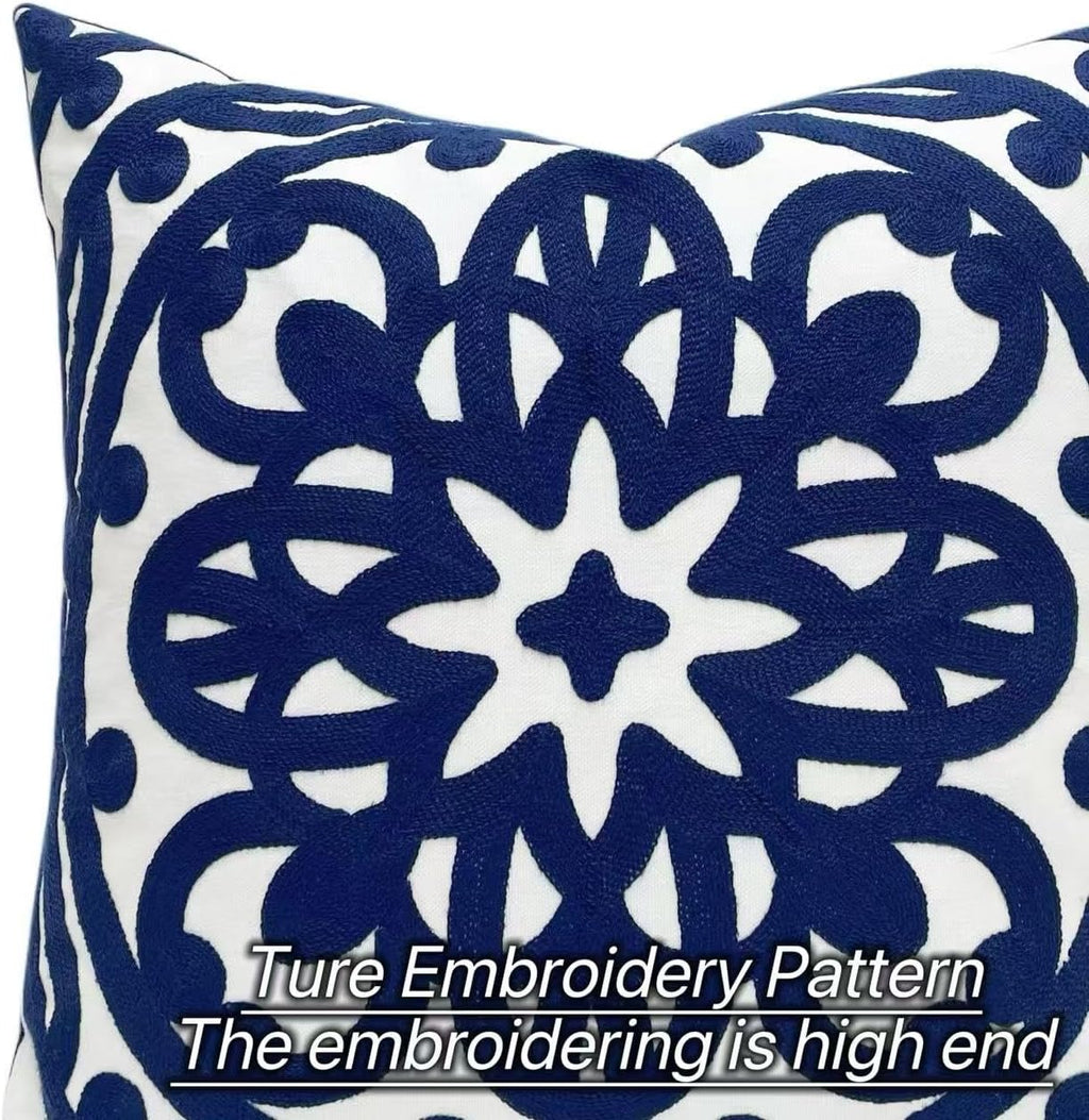 Embroidered Boho Beige Throw Pillow Cover — 18" - View 2