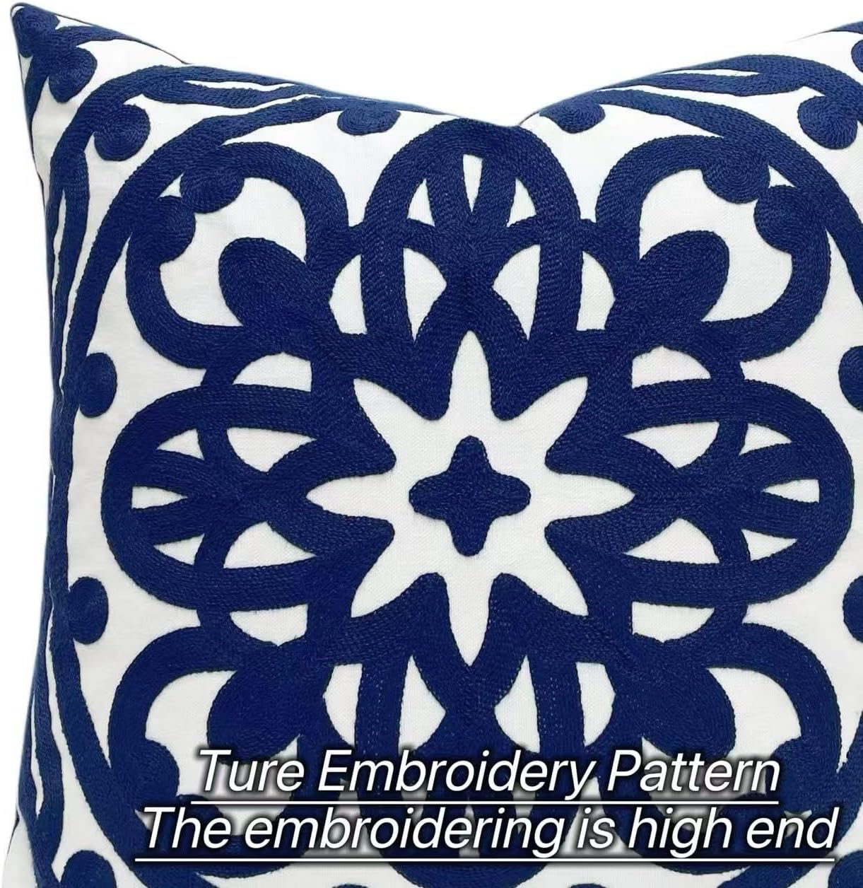 Embroidered Boho Beige Throw Pillow Cover — 18" - View 2