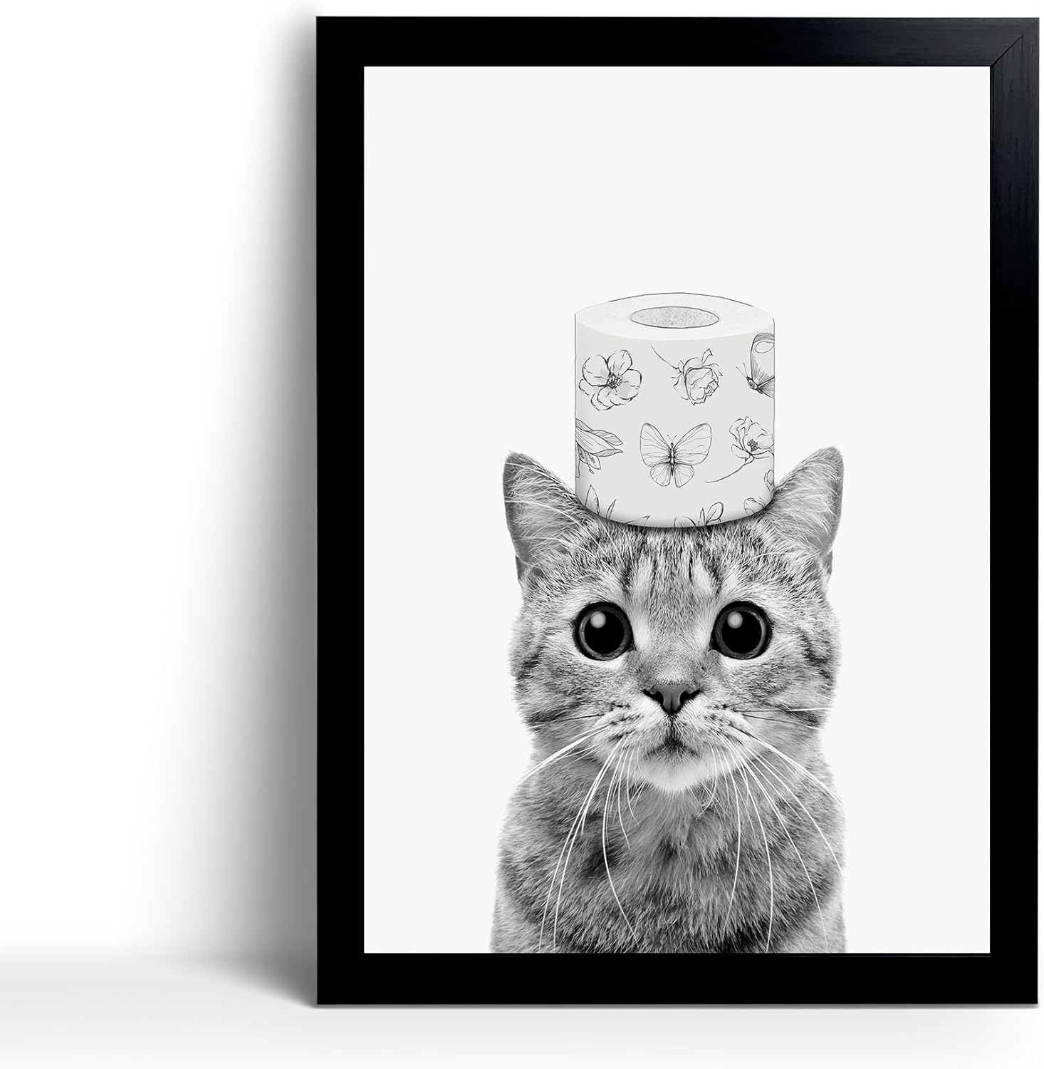 Framed Wood Canvas Wall Art — 8" — Toilet Paper on Cat