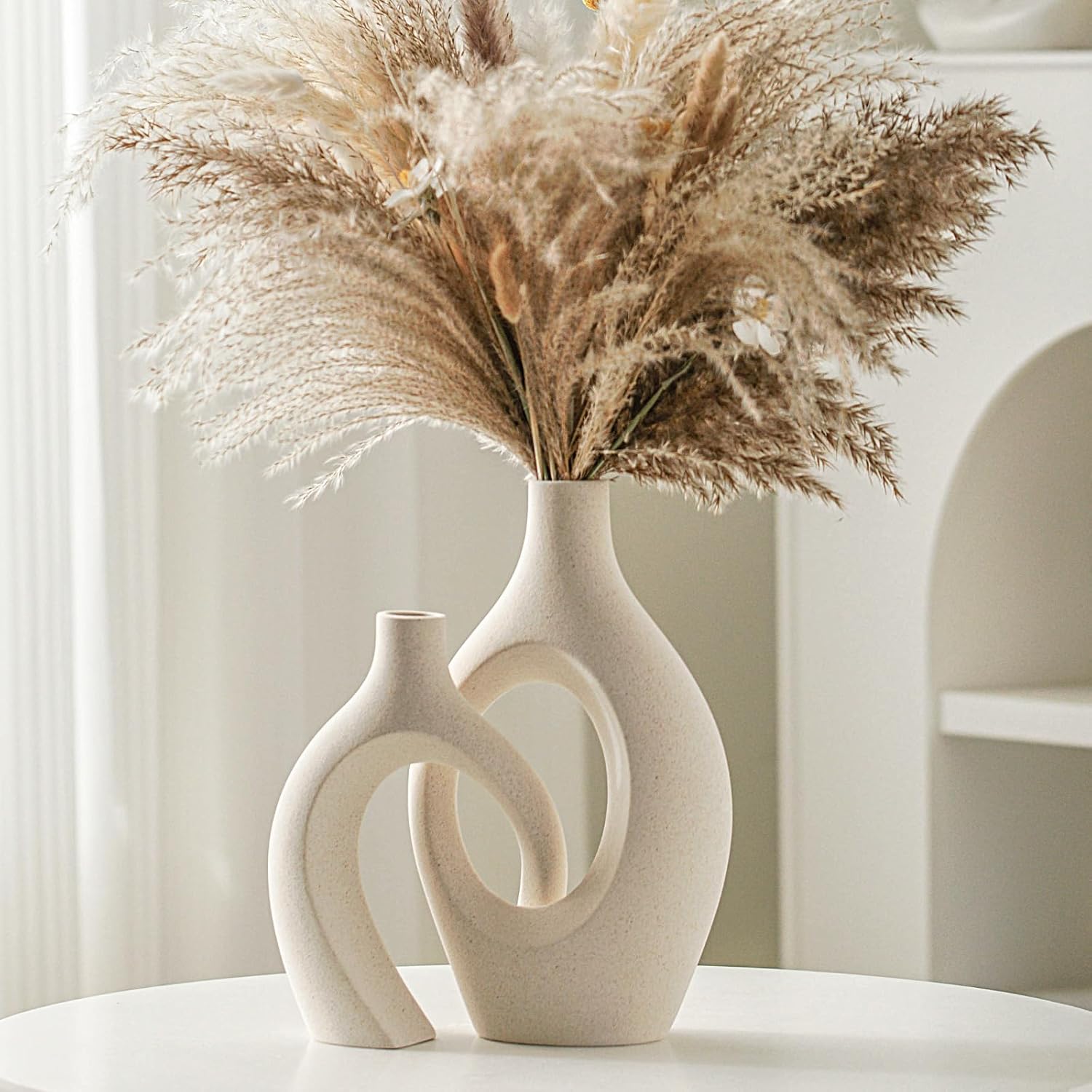 Boho Beige Flower Vase — 6.3" — Extra Large Cream White