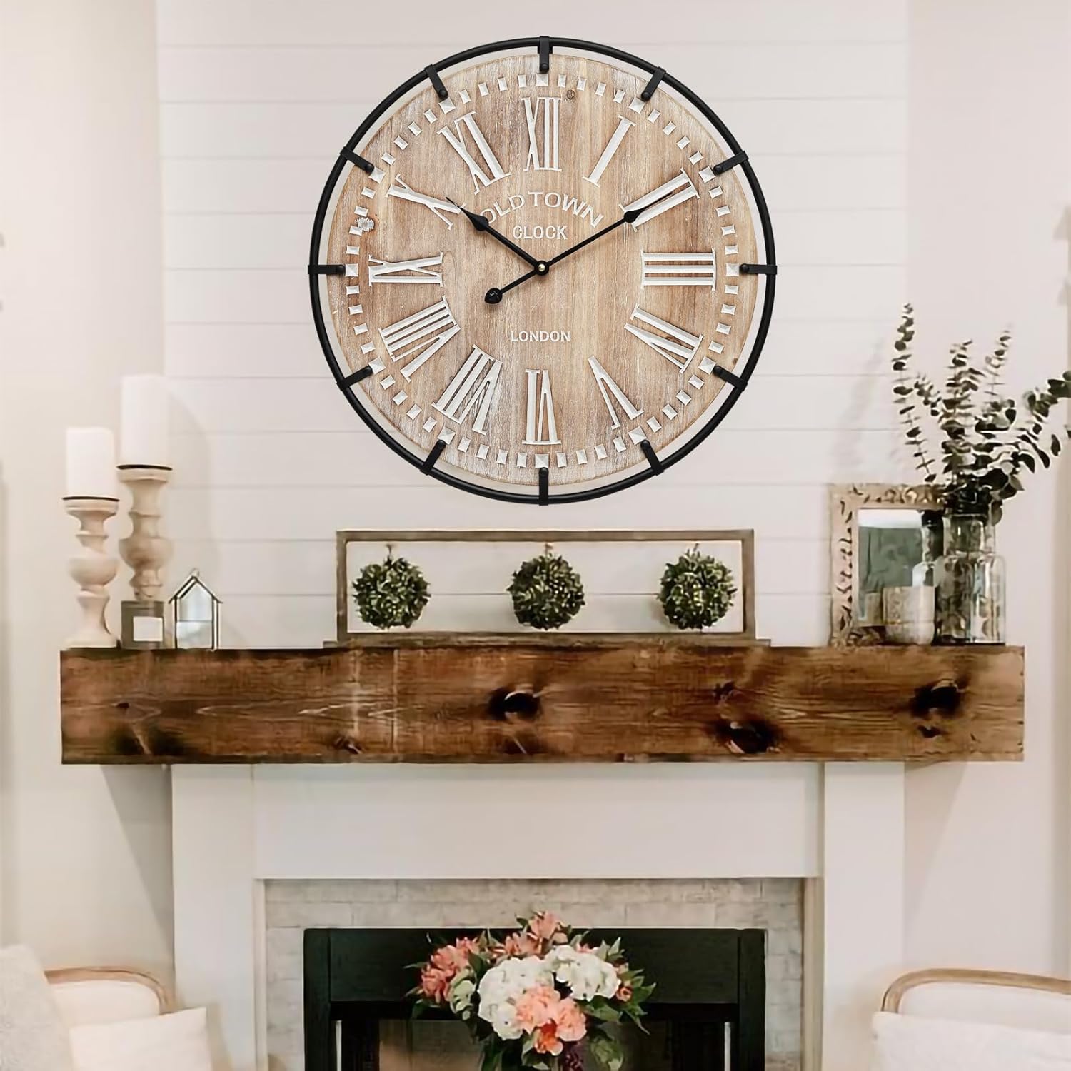 Battery Operated Farmhouse Brown Wall Clock — 30" — Brown