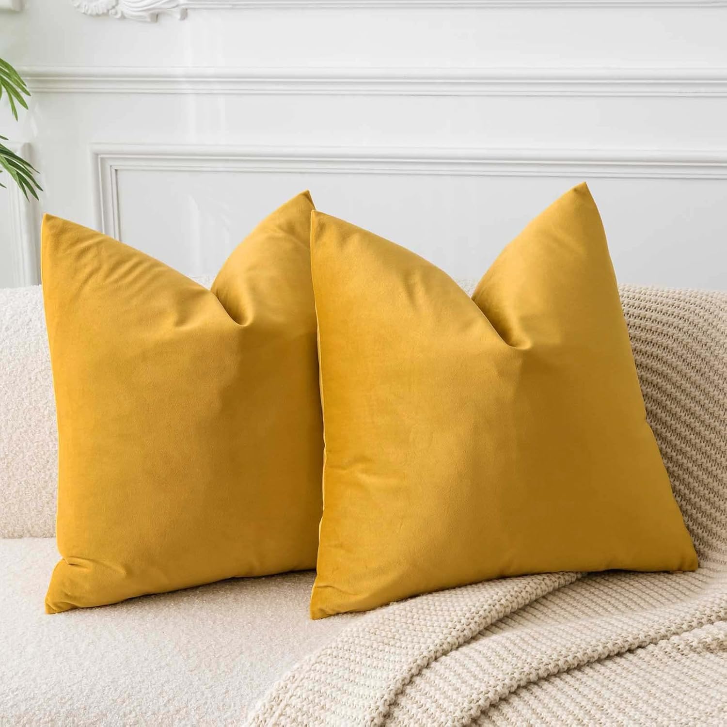 Velvet Luxe Beige Throw Pillow Cover — 20" — Gold