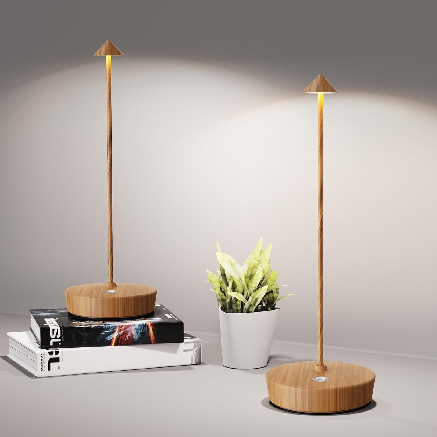 Cordless Luxe Black Desk Lamp — 2Pack Bamboo Wood