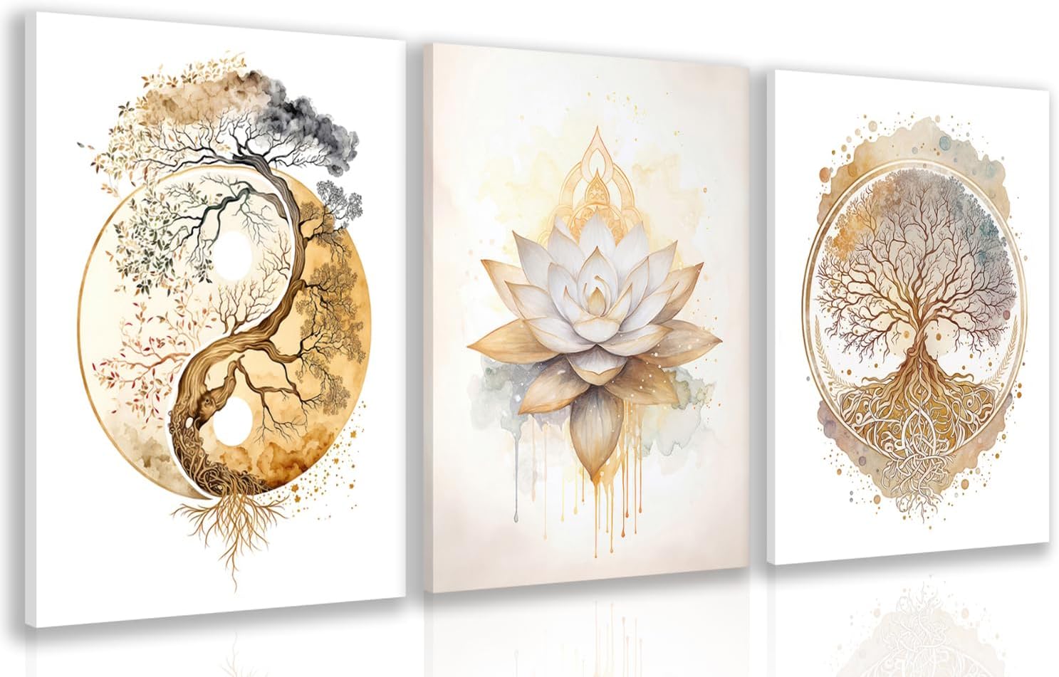 Framed Modern Black Canvas Wall Art — 16" — White-Gold