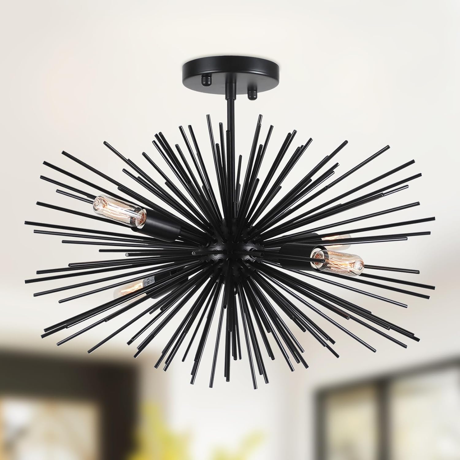 Modern Black Chandelier — 4-Light — Black 20" 4-Light