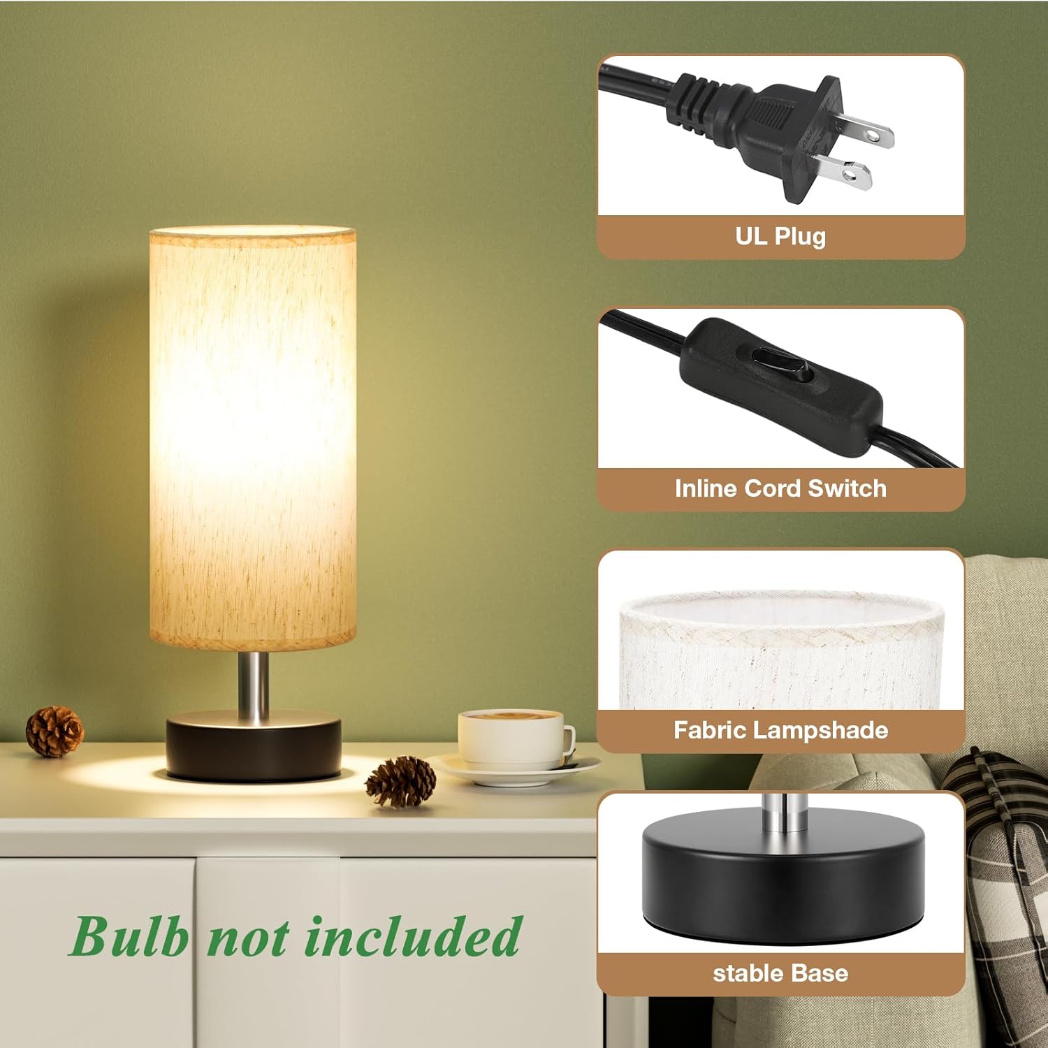 Modern Beige Bedside Lamp — 11.6" - View 2