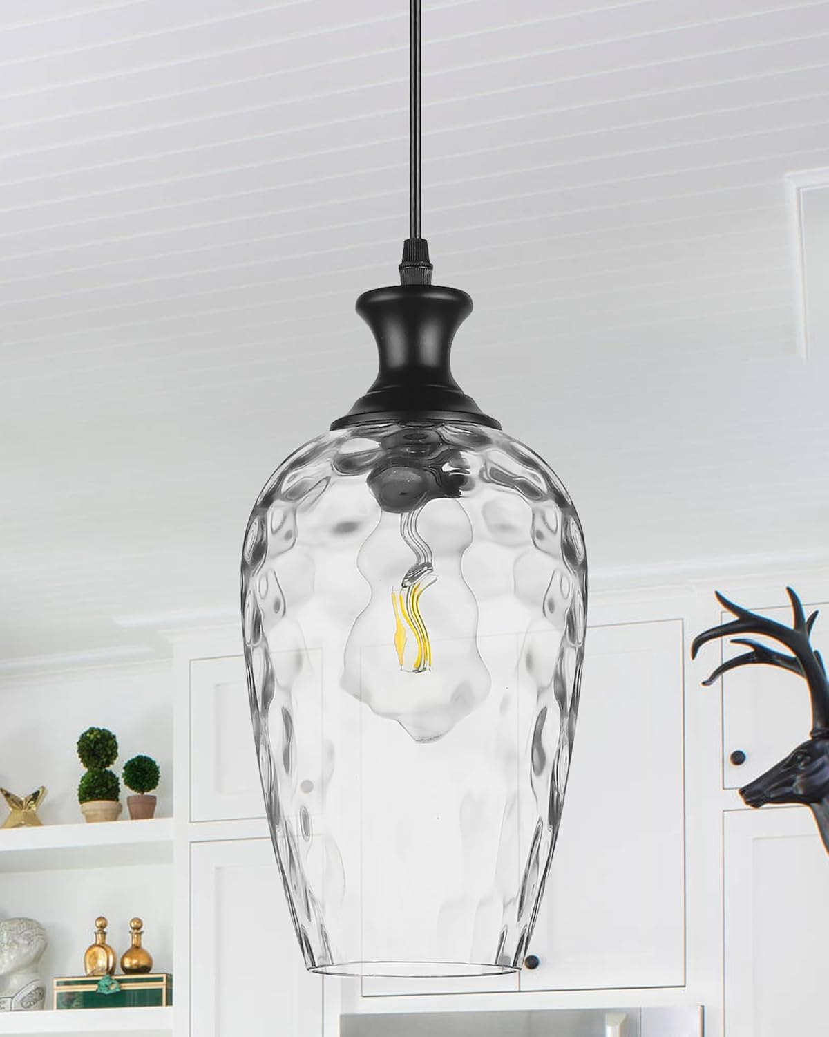 Farmhouse Black Pendant Light — 1-Light — Black + Clear Glass