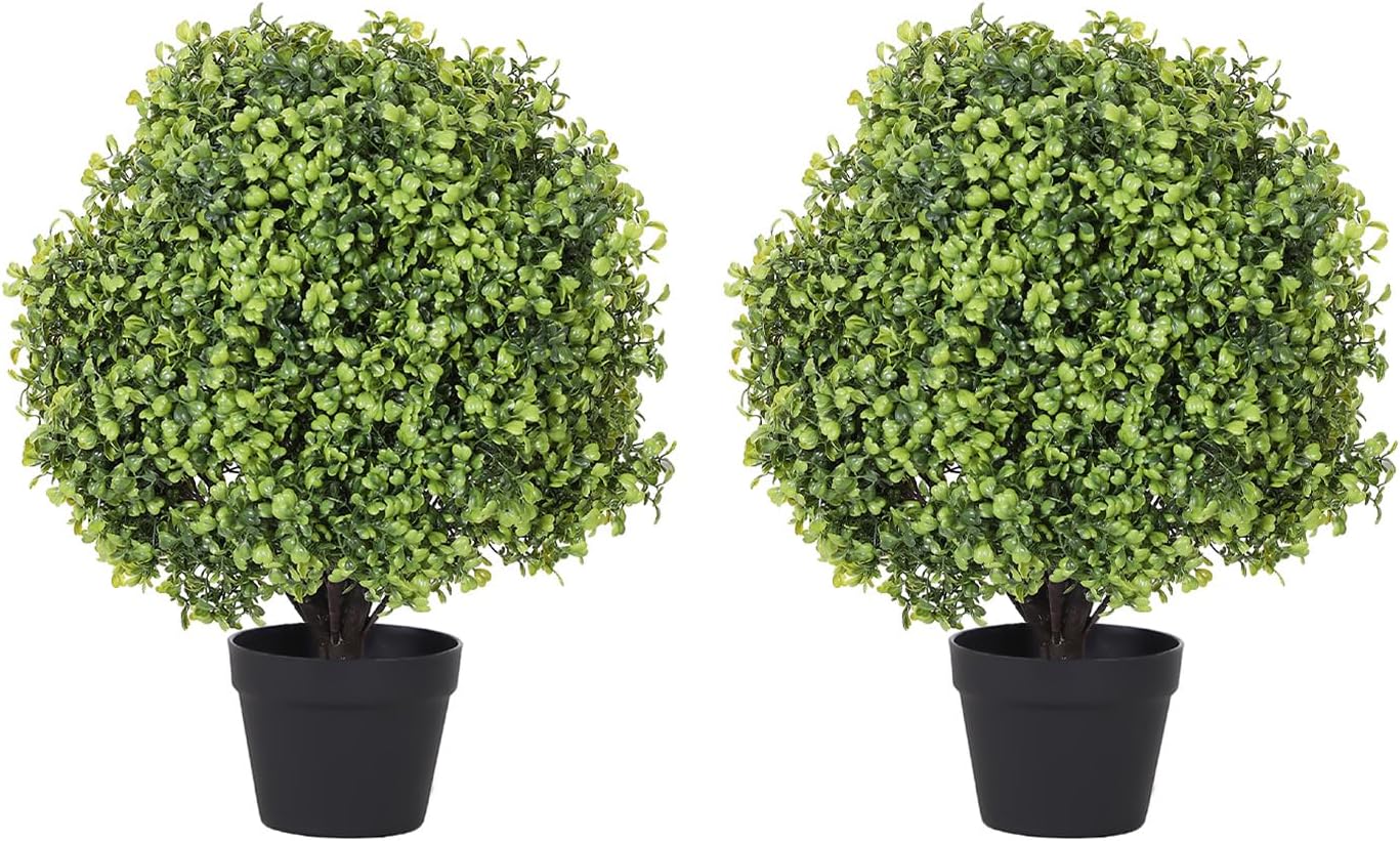Green Artificial Plant — 24" — Quad-branch Fine Leaf Topiary - 24"