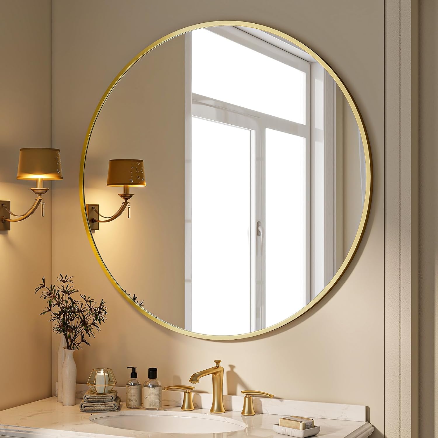 Luxe Black Round Mirror — 24" — Gold