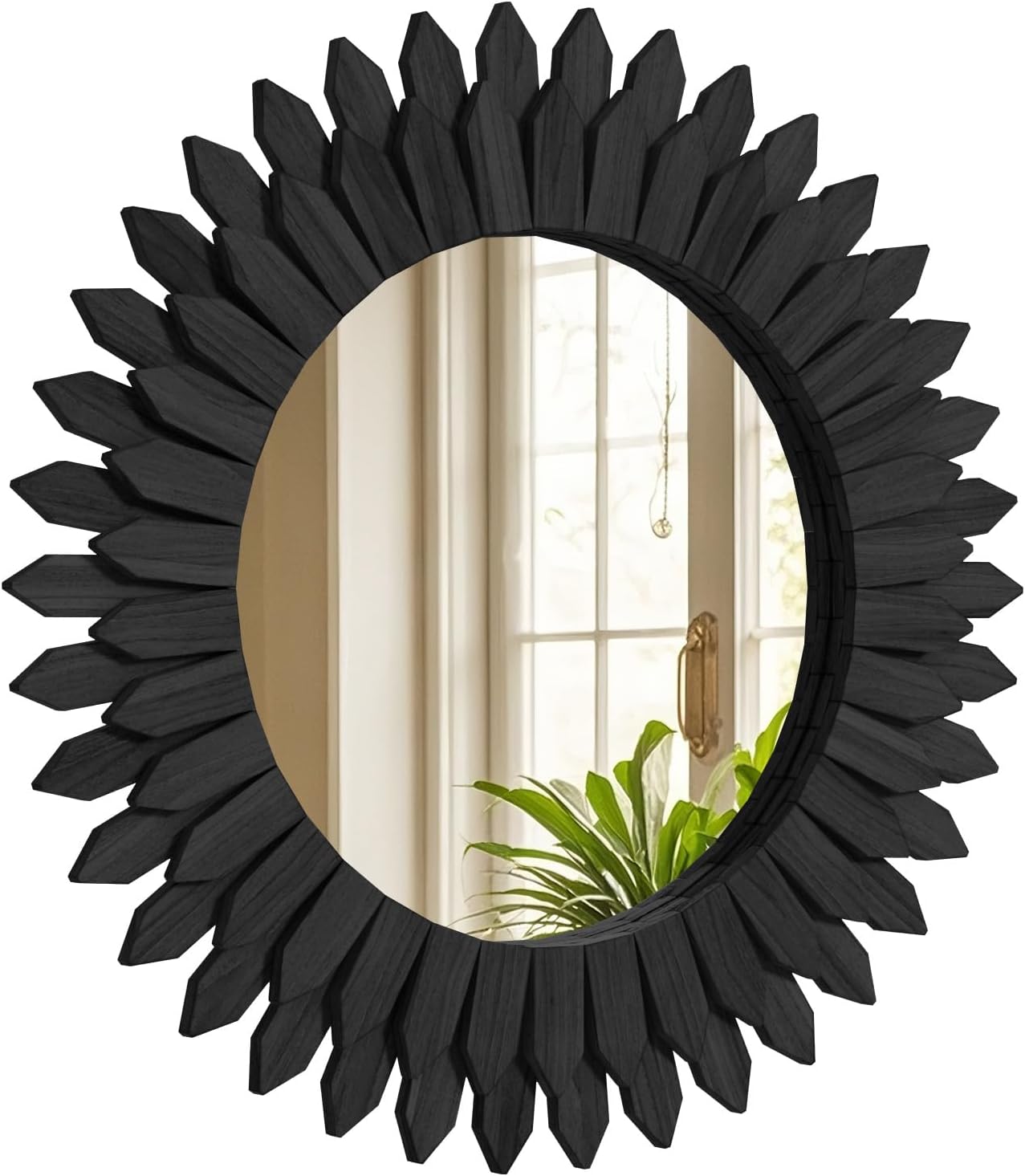 Round Boho Black Mirror — 24" — Black